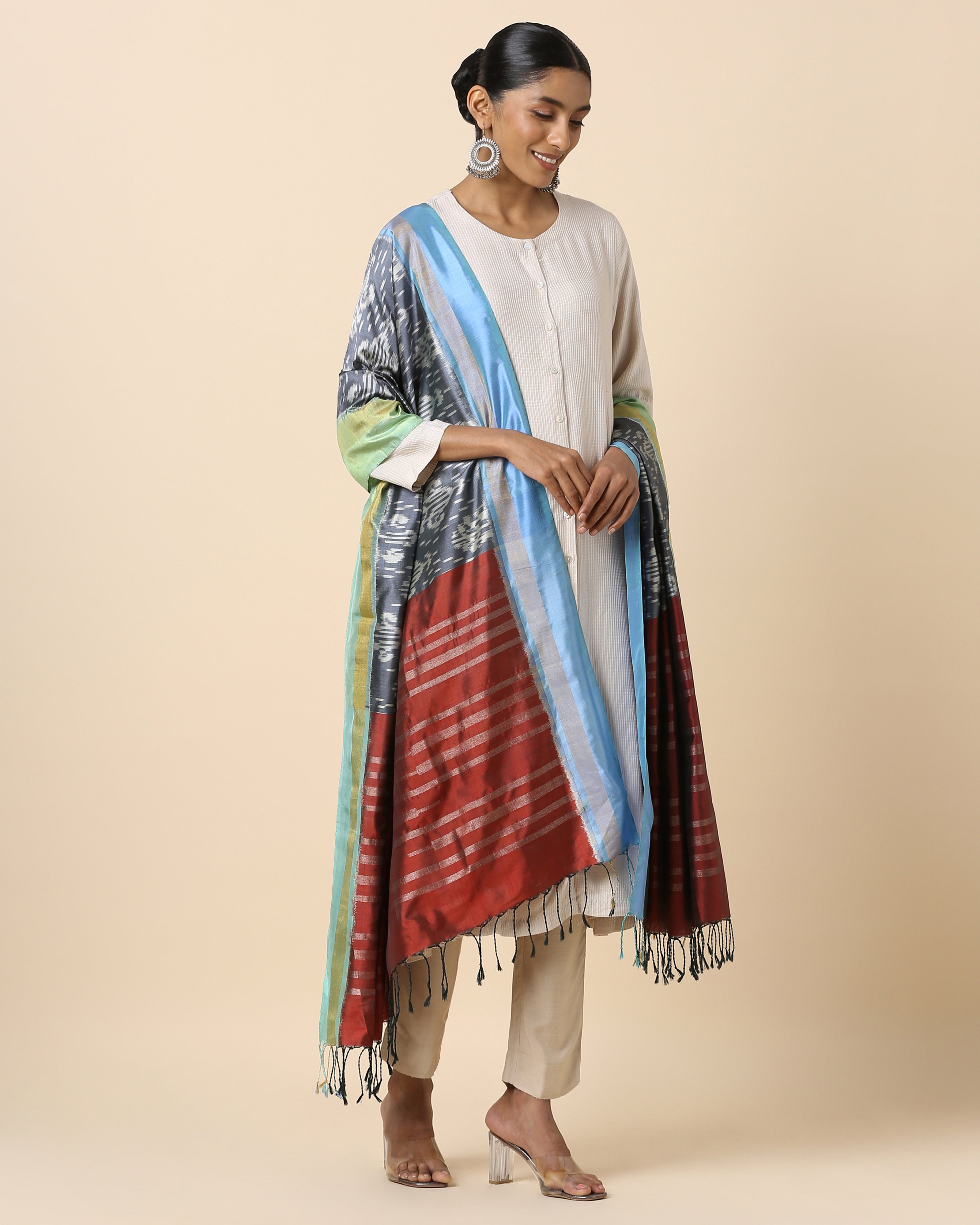 Bishti Pochampally Weft Ikat Silk Dupatta