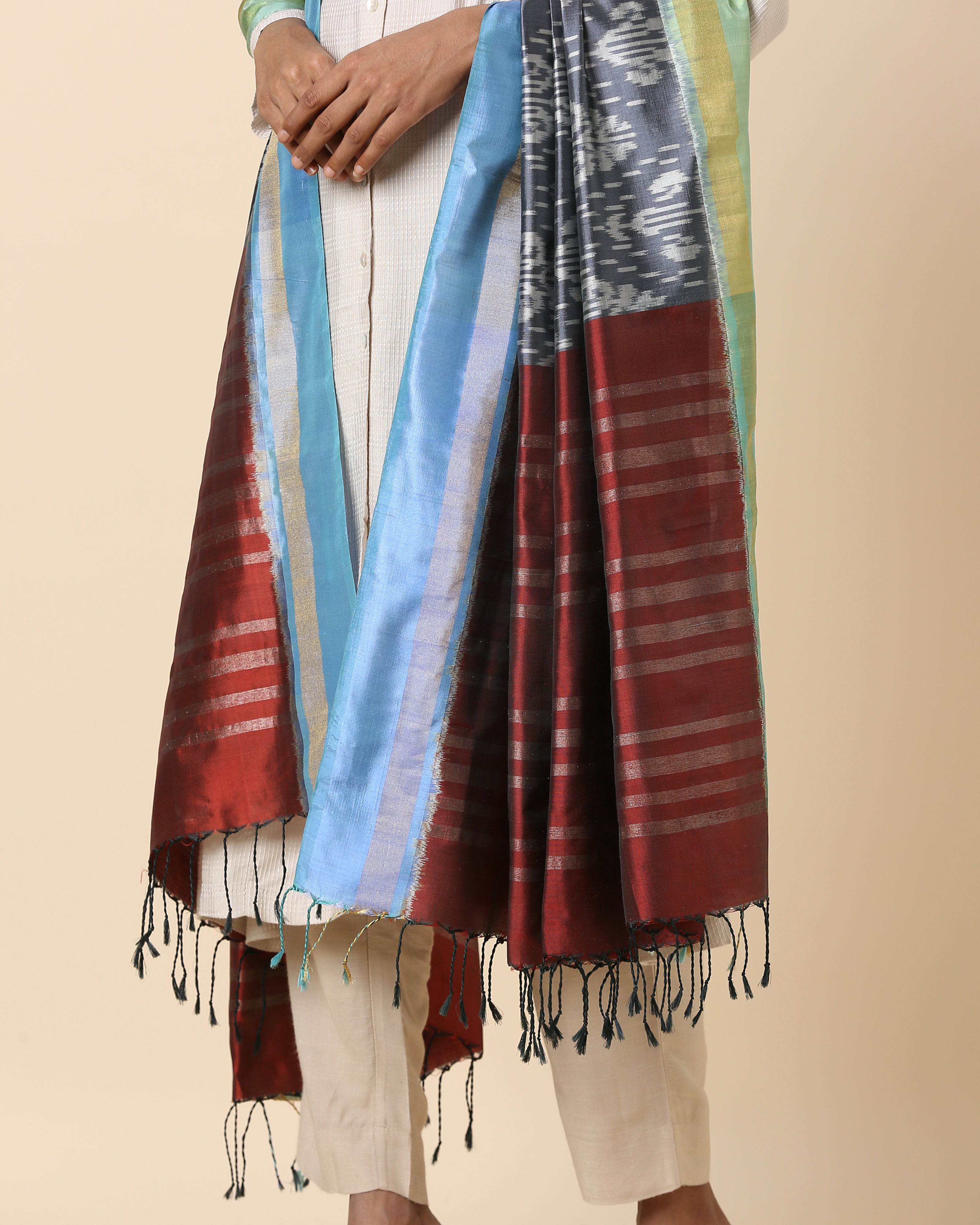 Bishti Pochampally Weft Ikat Silk Dupatta