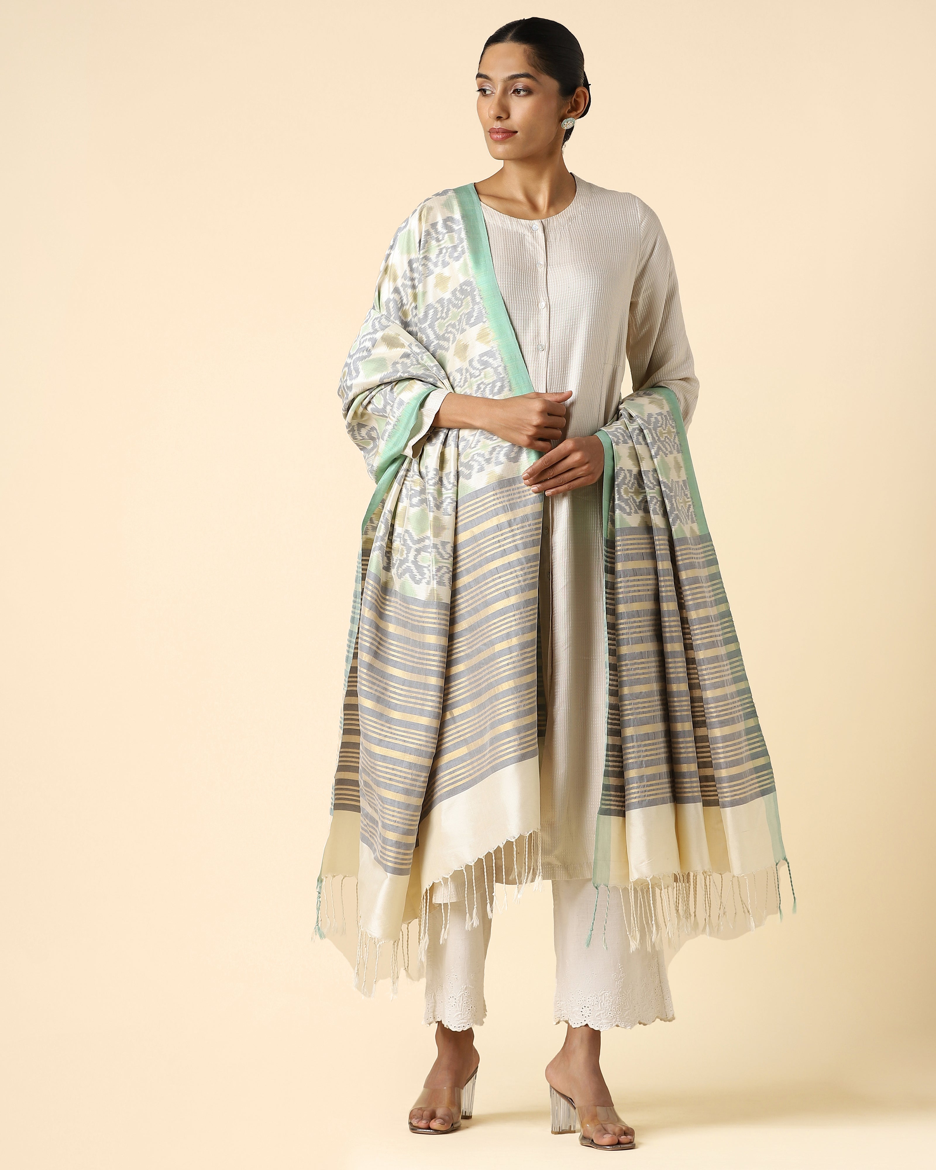 Kajri Pochampally Weft Ikat Silk Cotton Dupatta