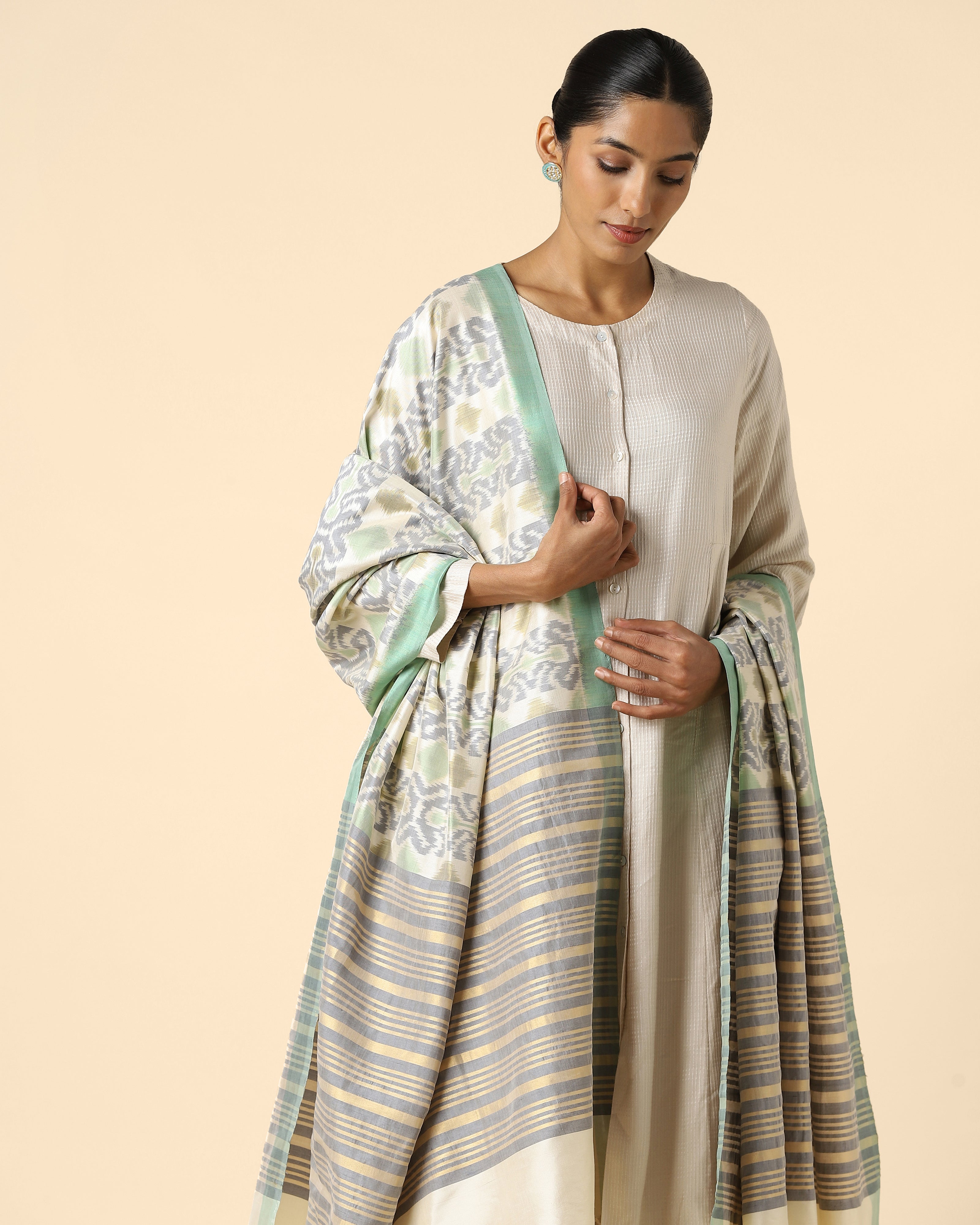 Kajri Pochampally Weft Ikat Silk Cotton Dupatta