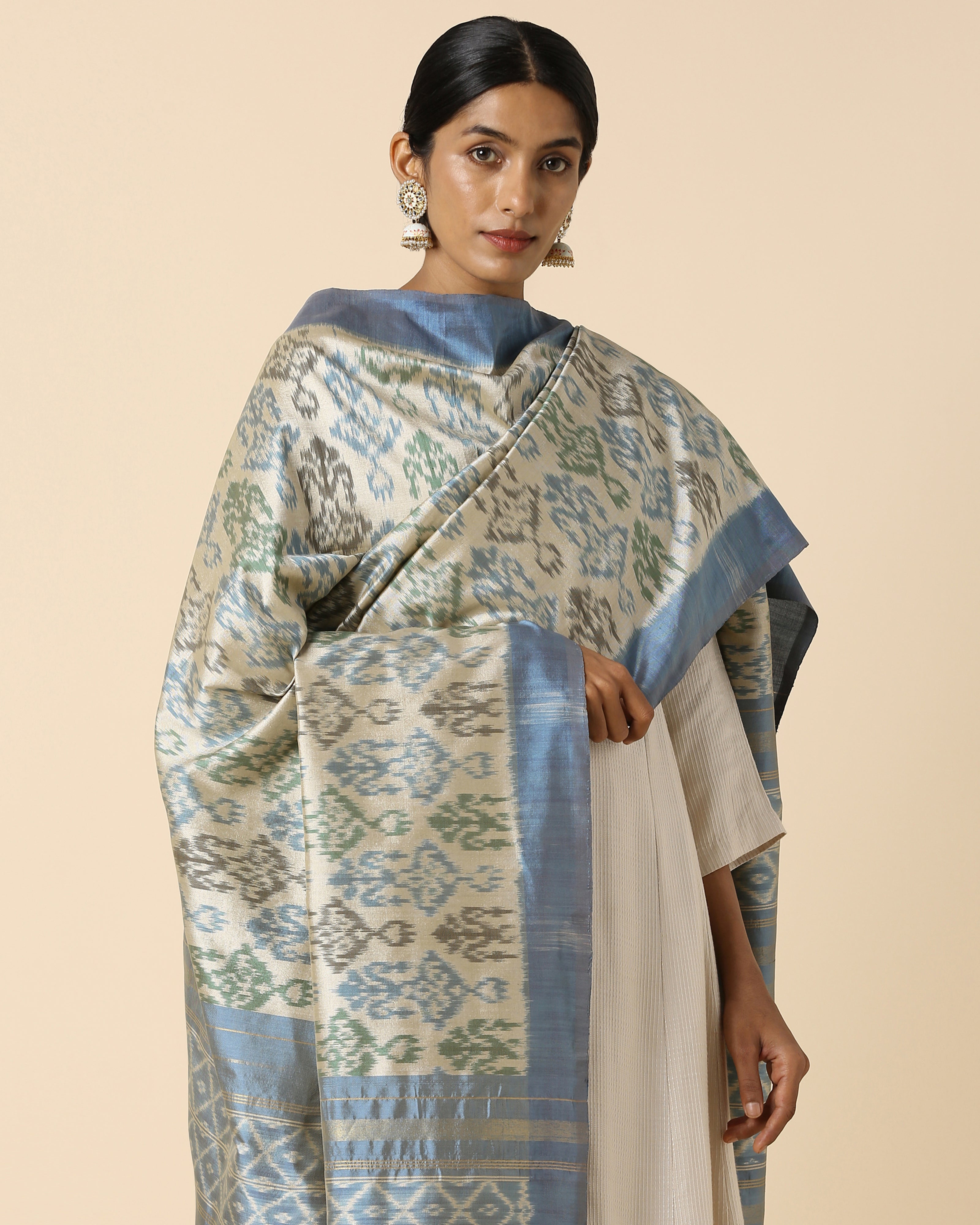 Madhula Pochampally Weft Ikat Cotton Silk Dupatta