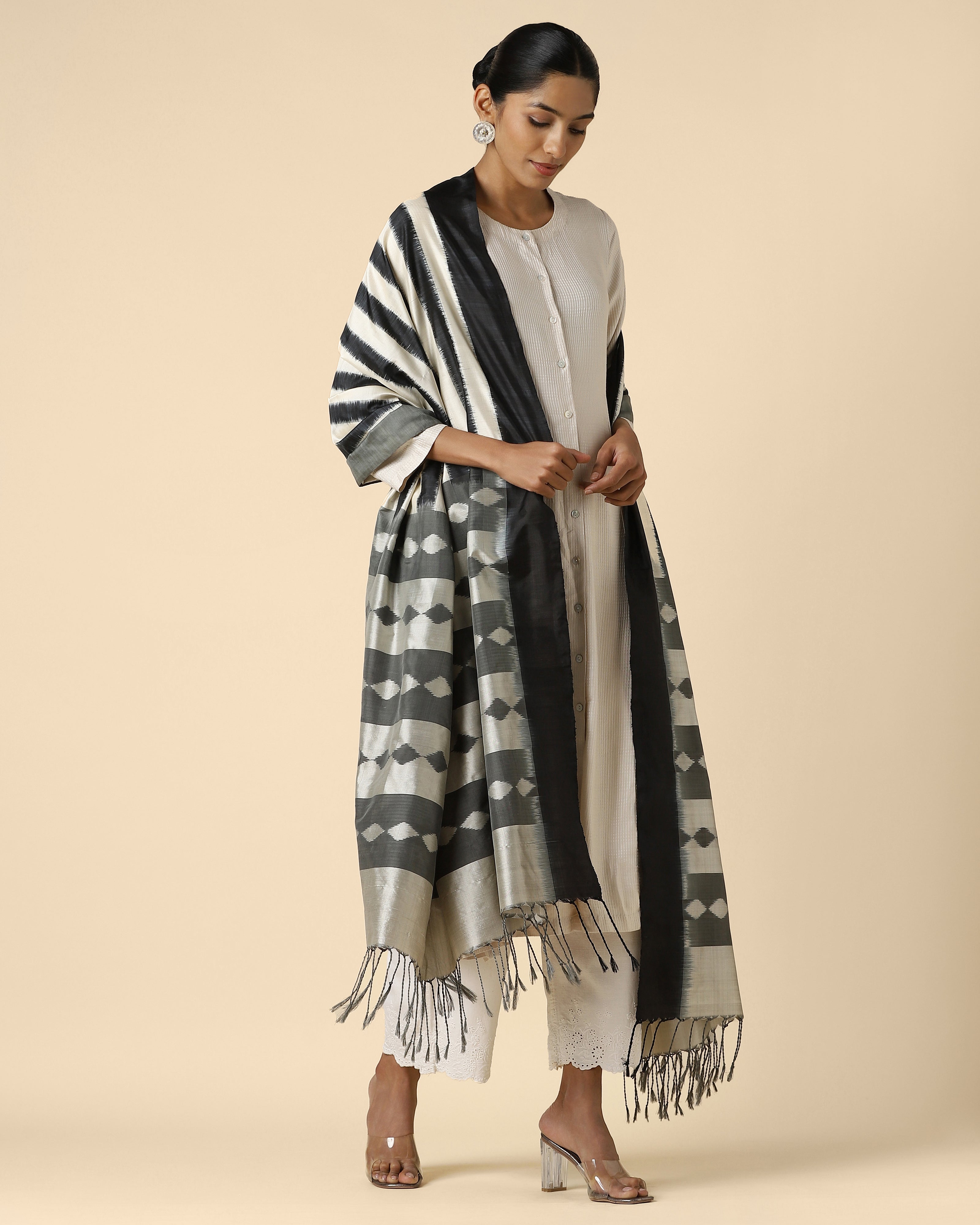 Dhriti Pochampally Weft Ikat Silk Dupatta