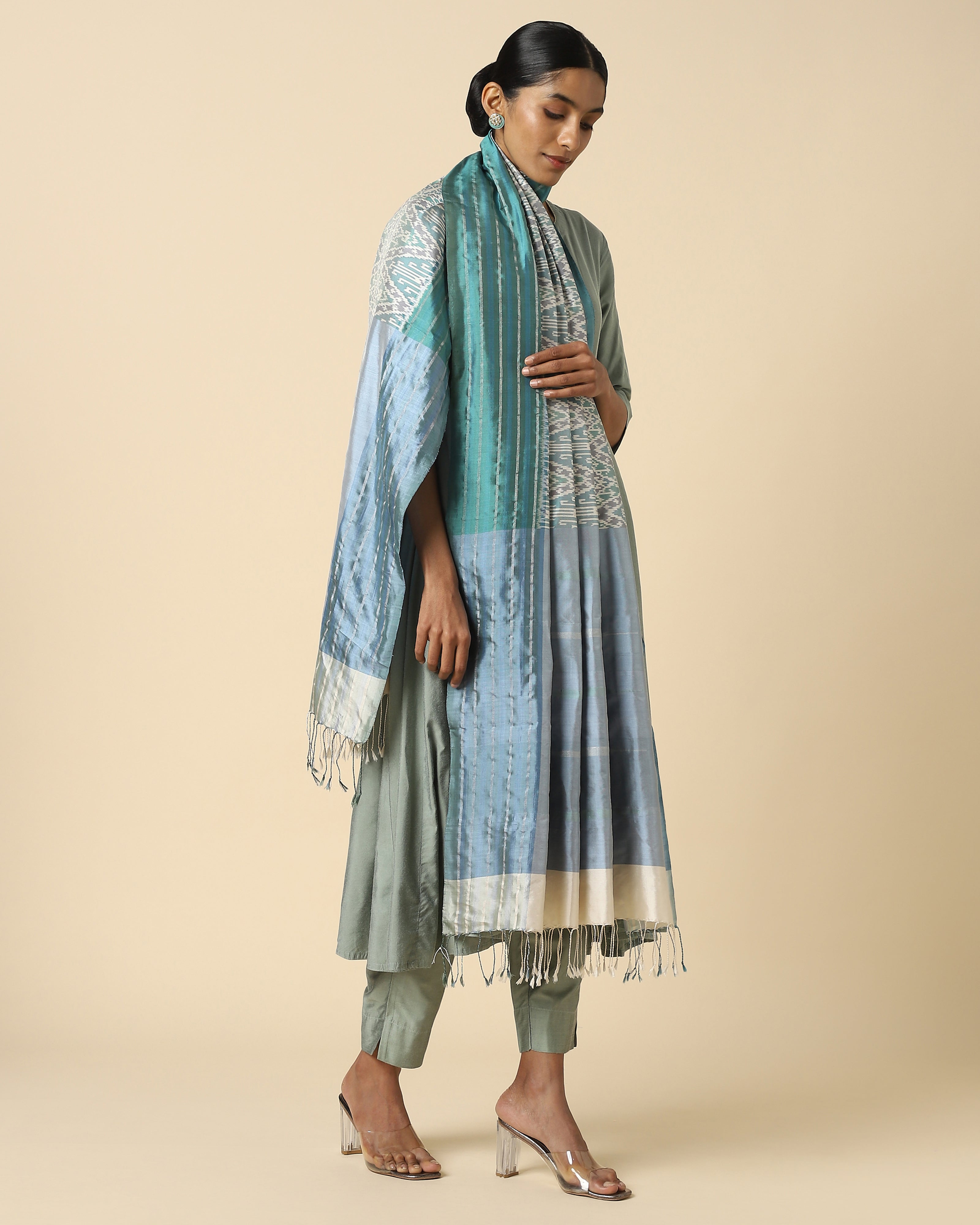 Amiti Pochampally Weft Ikat Silk Dupatta