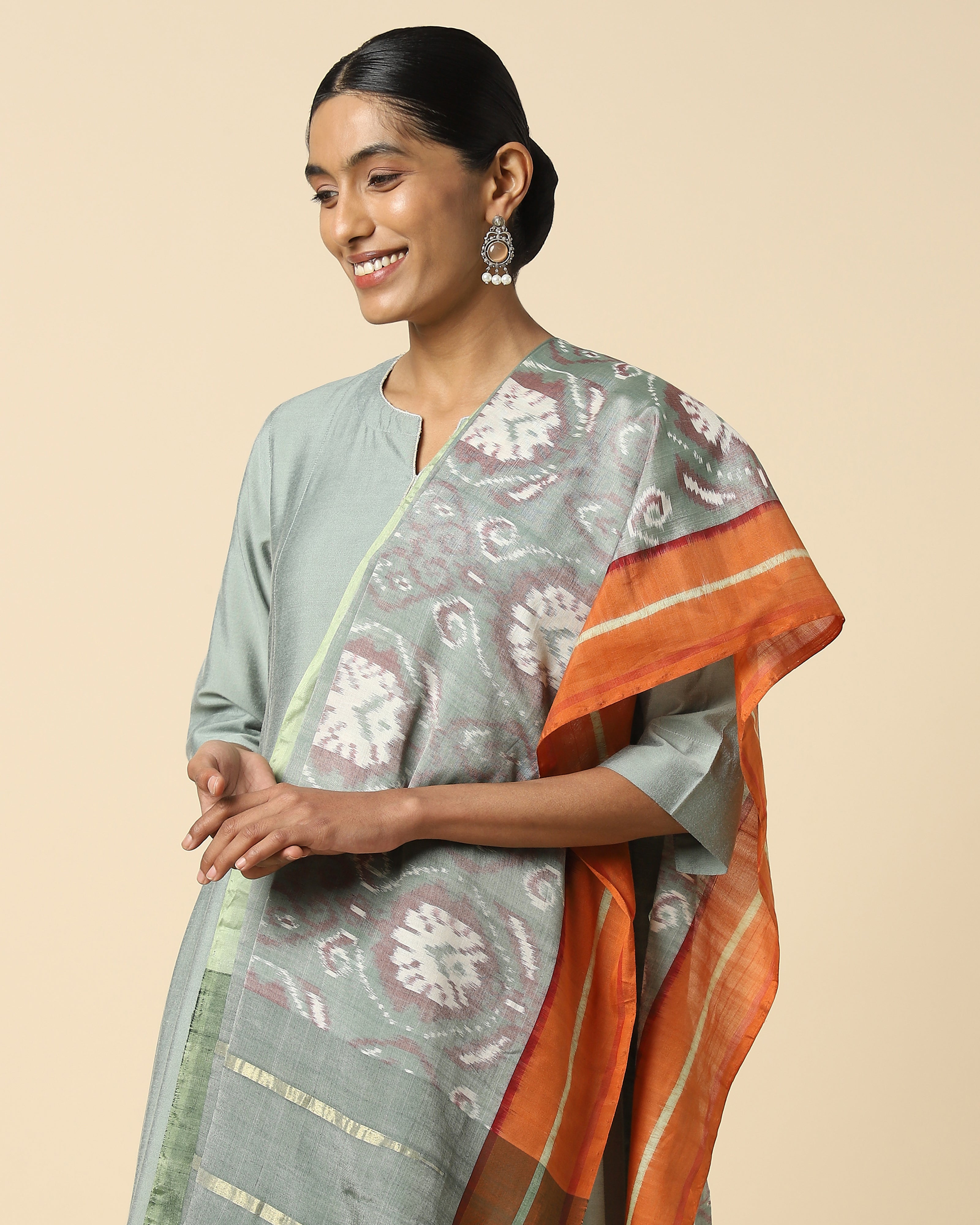 Sushen Pochampally Weft Ikat Silk Cotton Dupatta