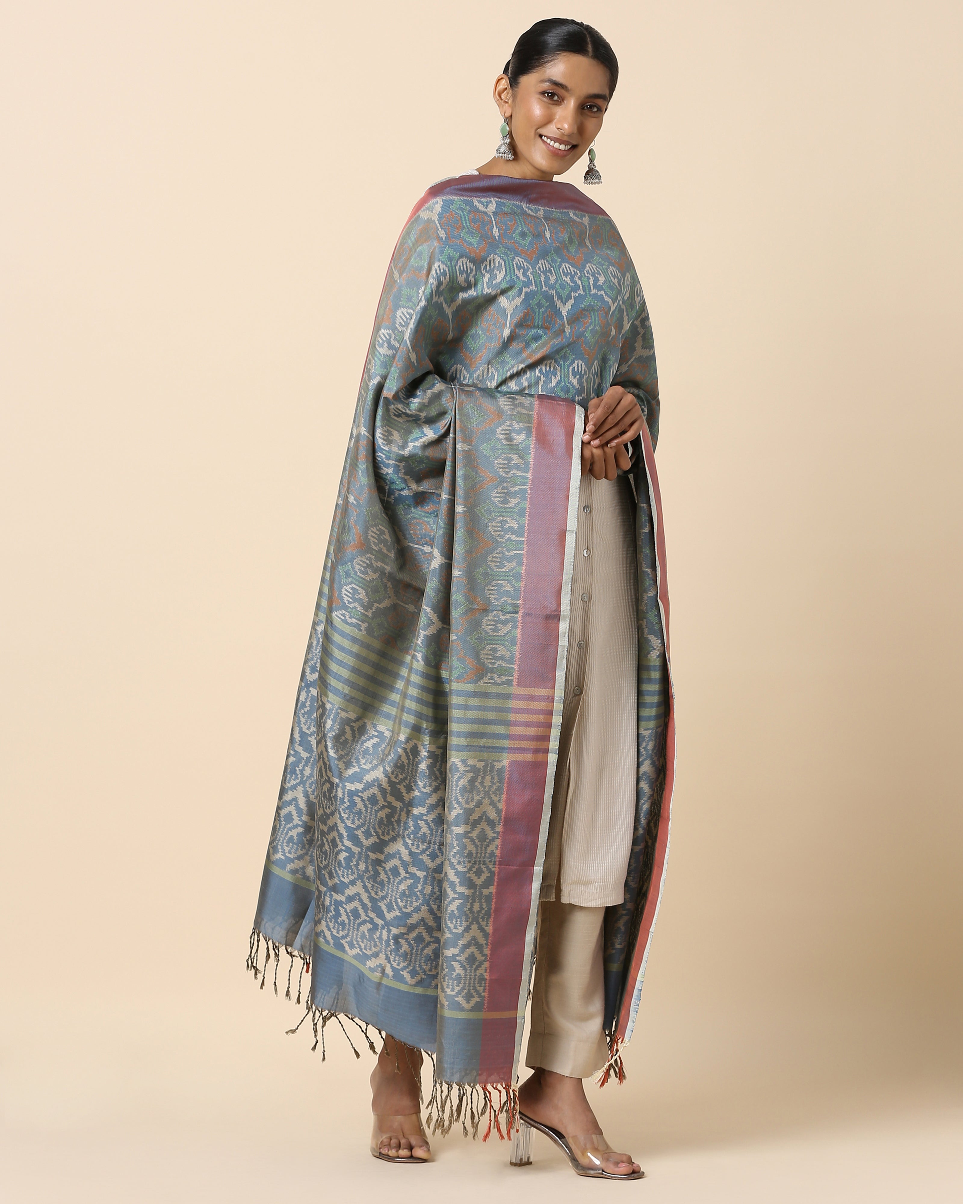 Ayuda Pochampally Weft Ikat Silk Dupatta