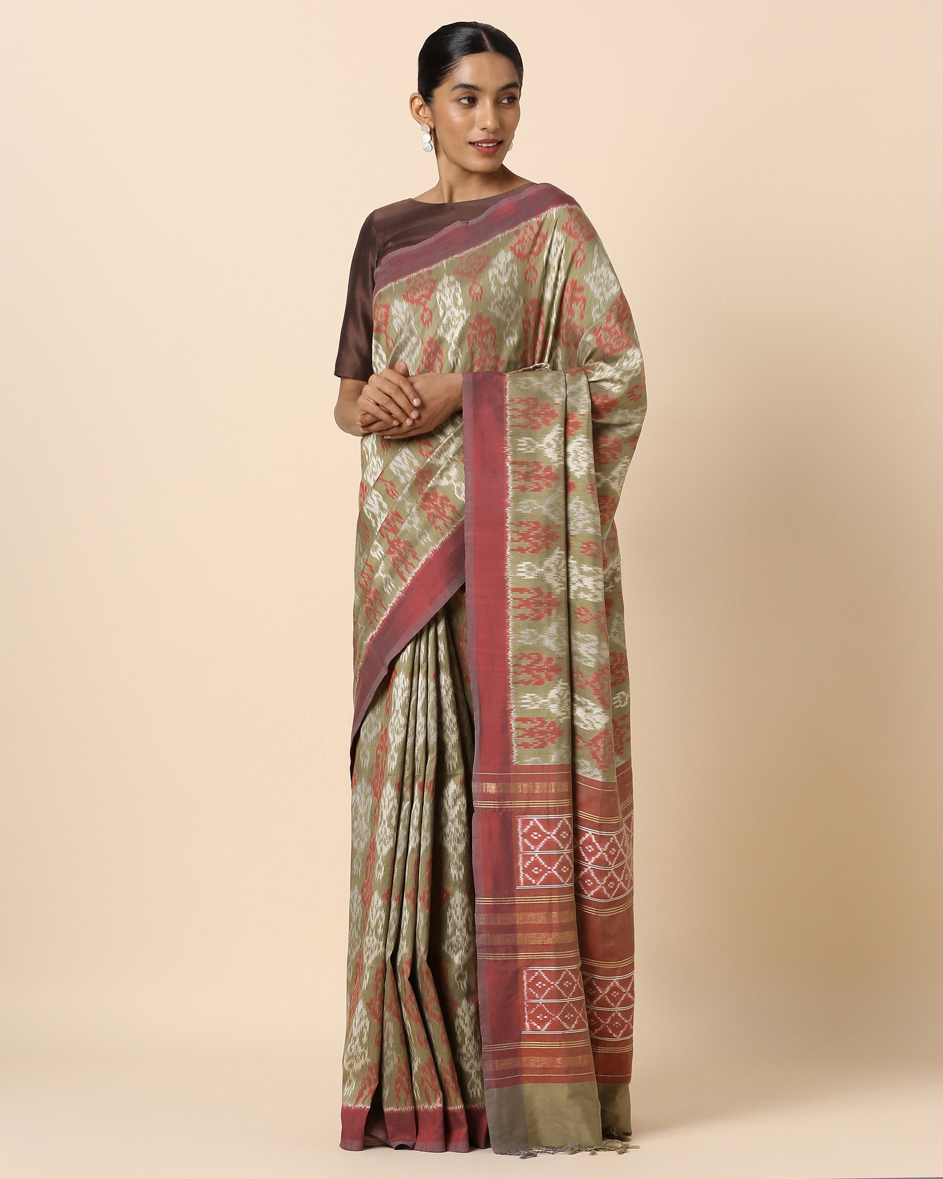 Madhula Pochampally Weft Ikat Cotton Silk Saree
