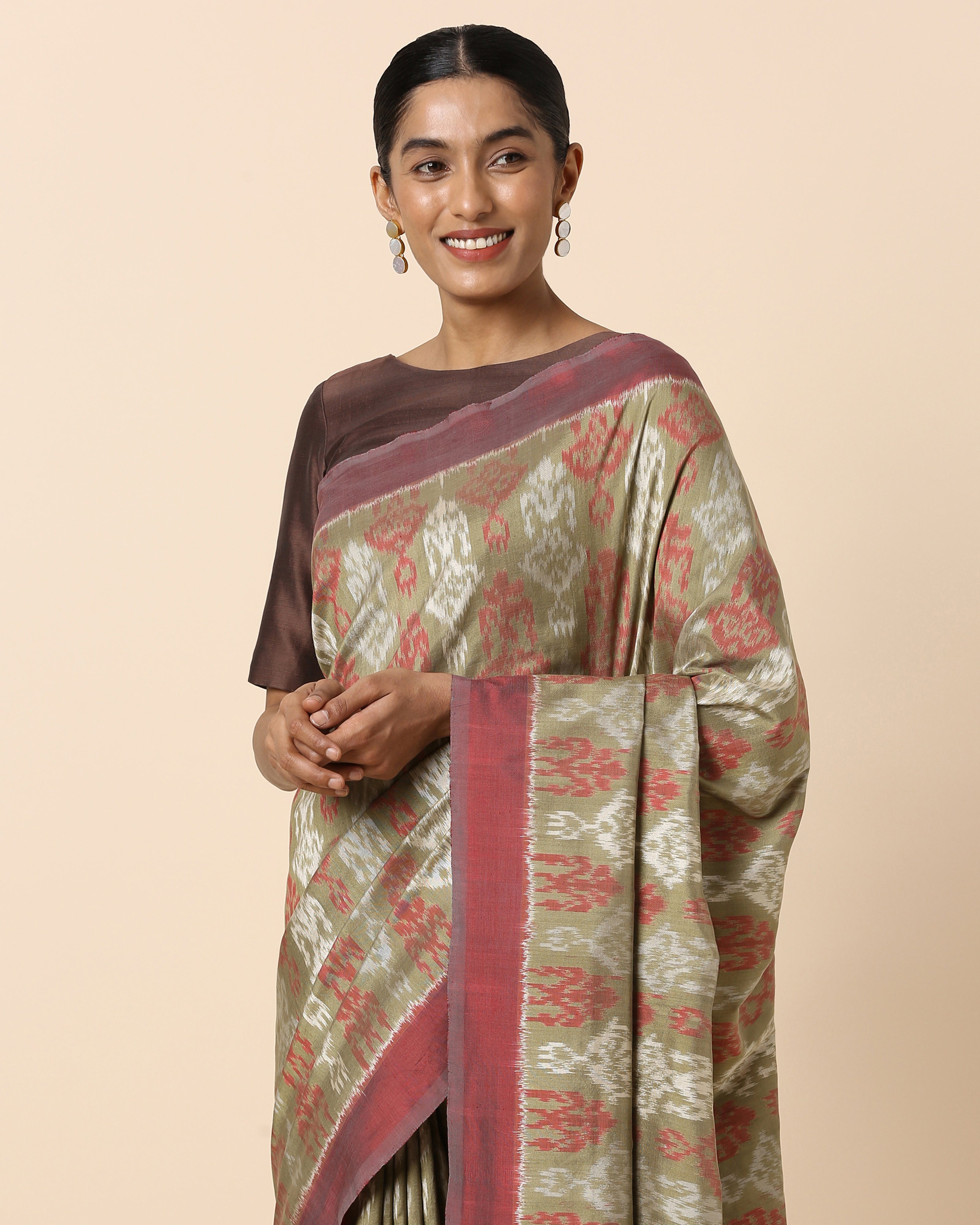 Madhula Pochampally Weft Ikat Cotton Silk Saree