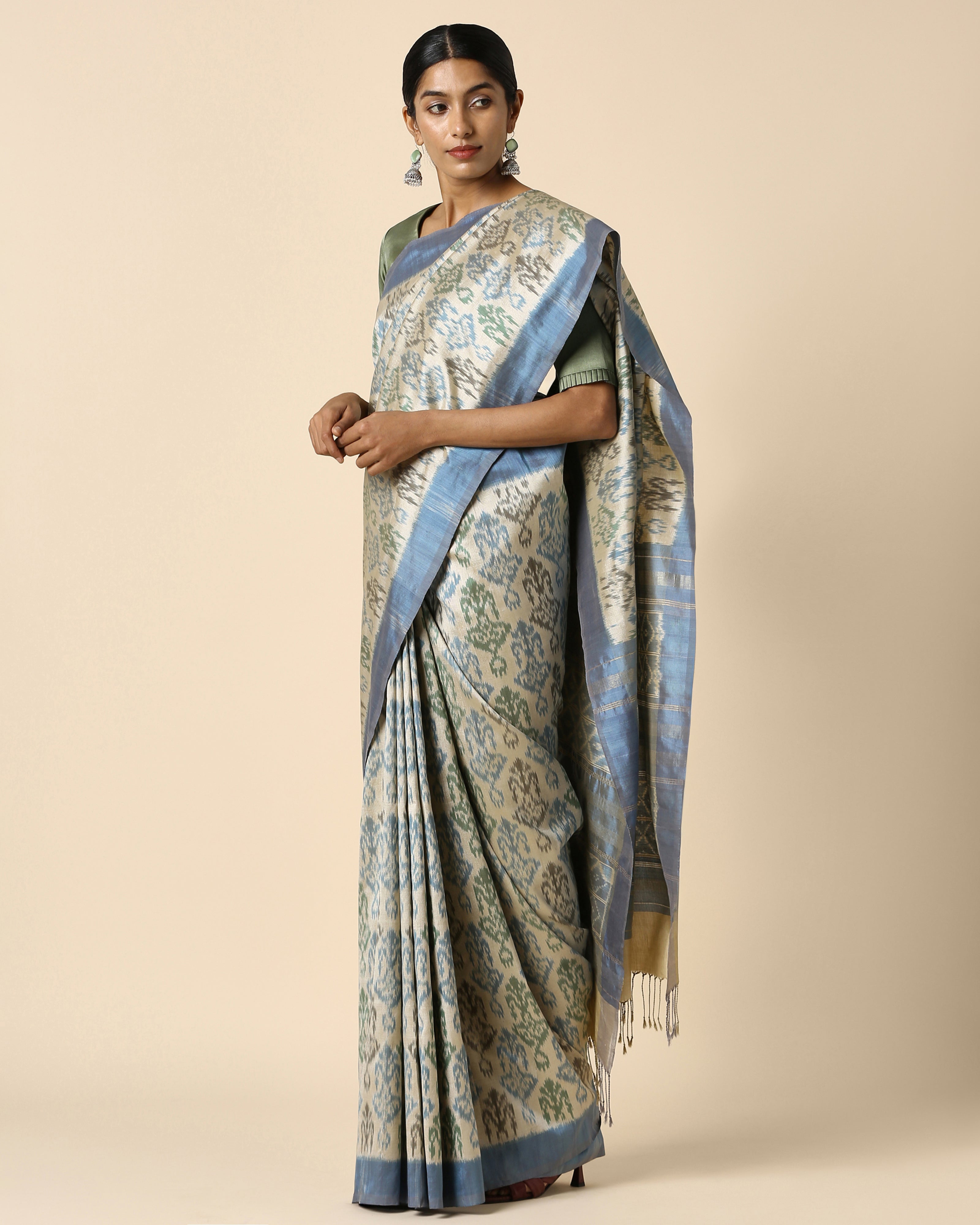 Madhula Pochampally Weft Ikat Cotton Silk Saree