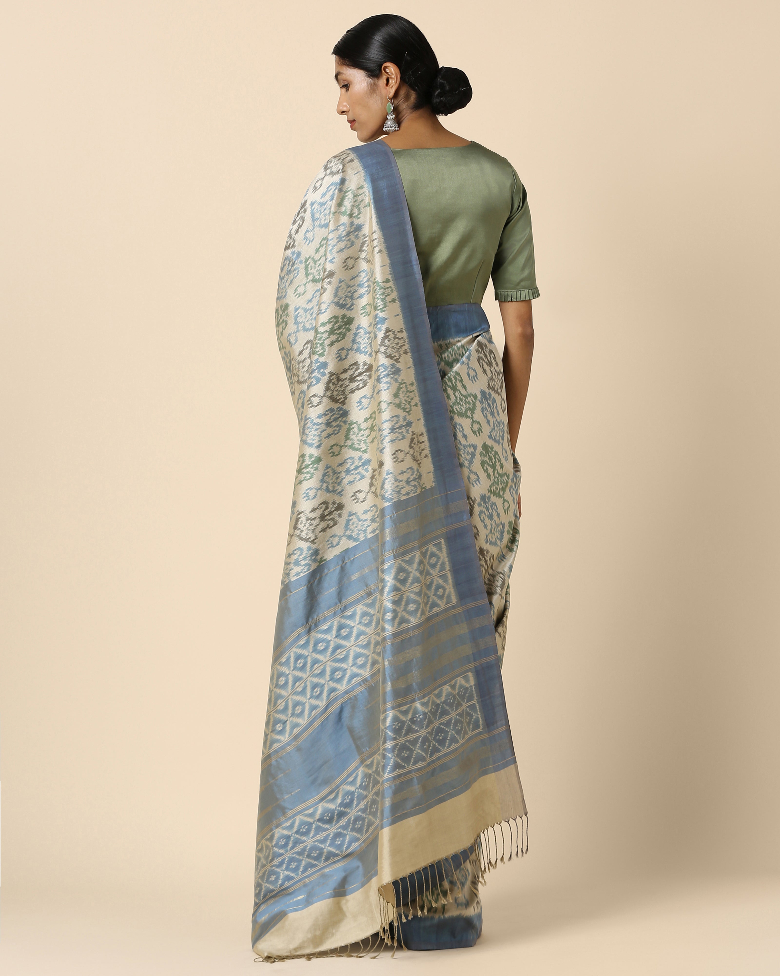 Madhula Pochampally Weft Ikat Cotton Silk Saree