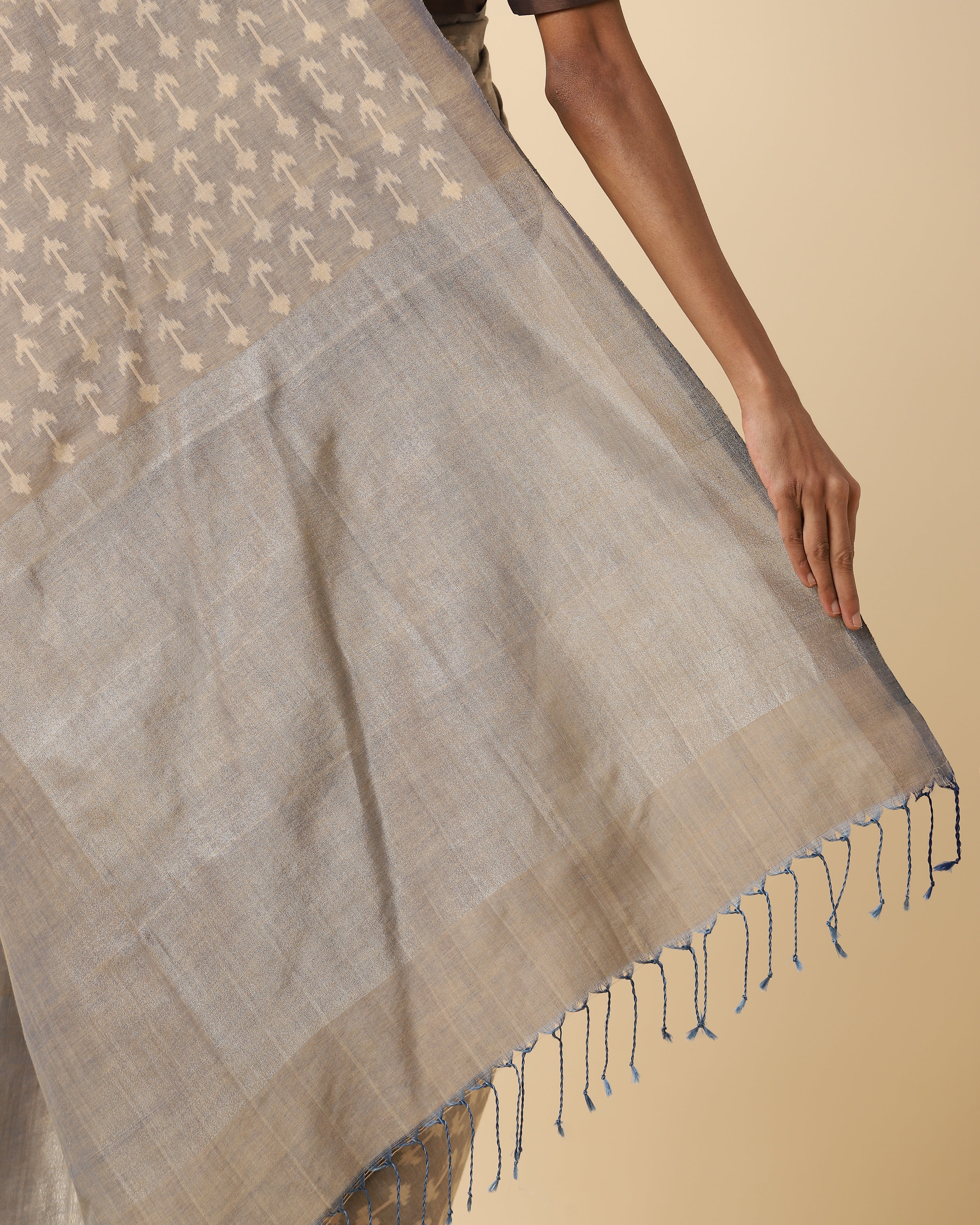 Maesha Pochampally Warp Ikat Brown Cotton Saree