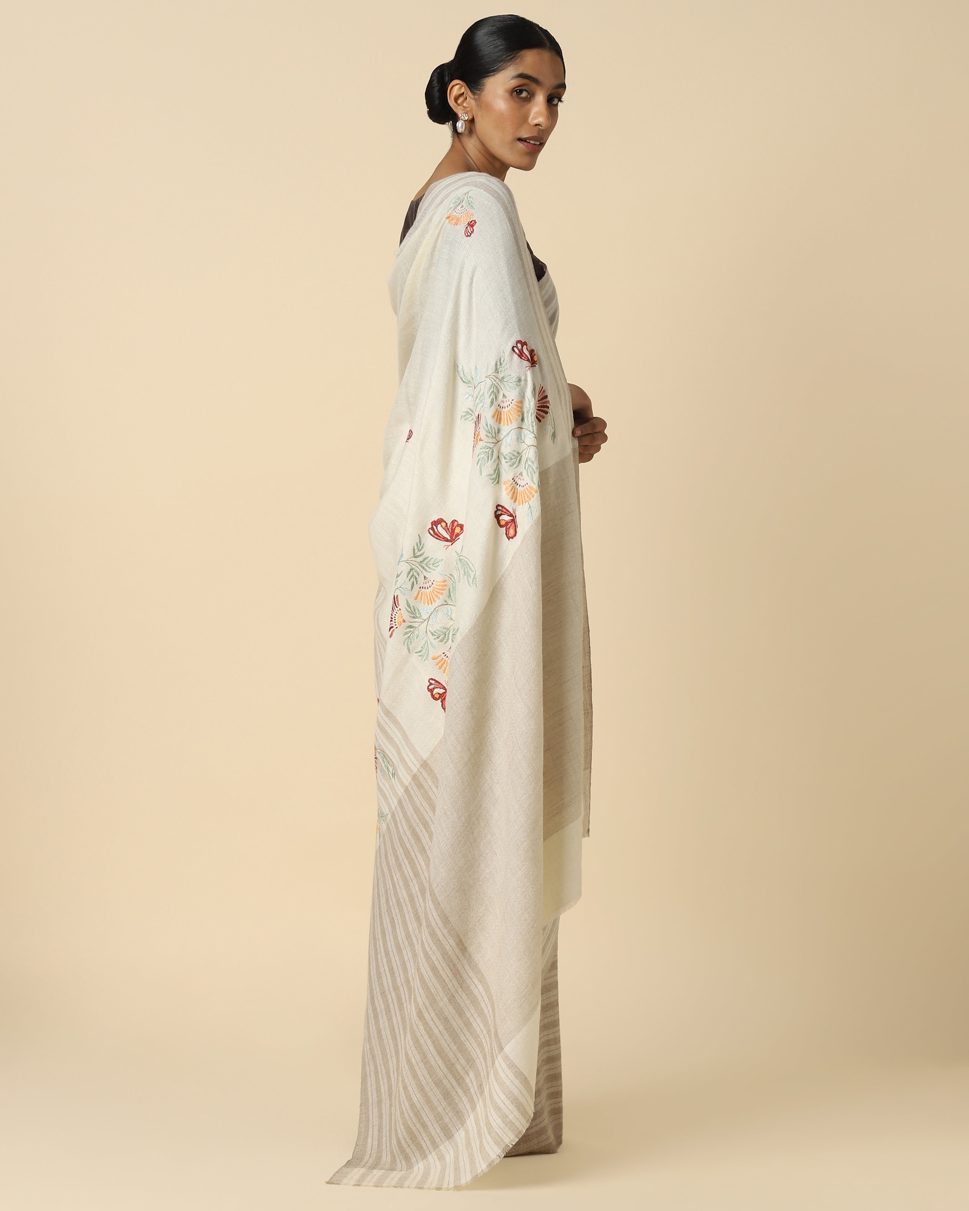 Layla Kashmir Sozni Embroidery Pashmina Saree