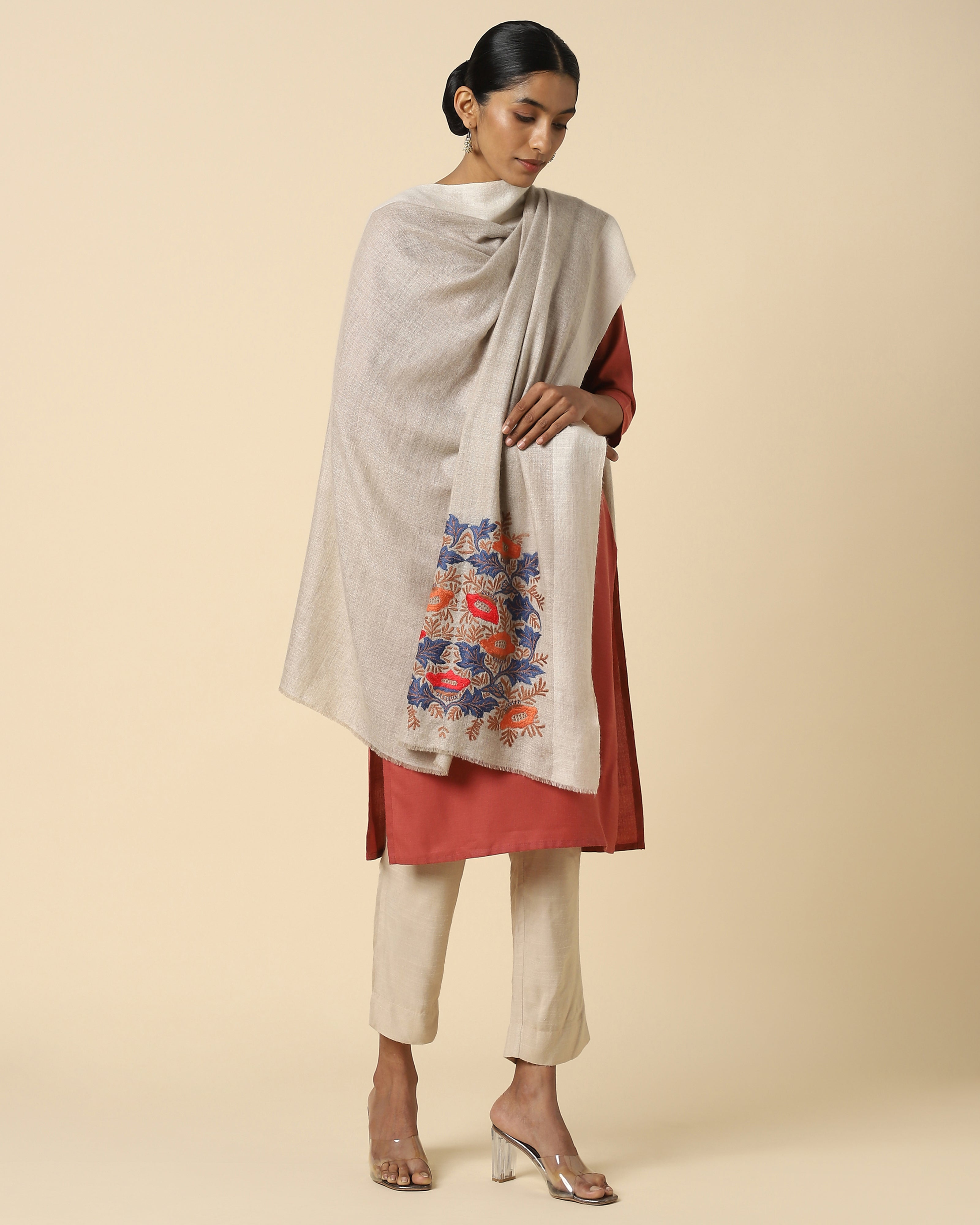 Kris Kashmir Sozni Embroidery Pashmina Shawl