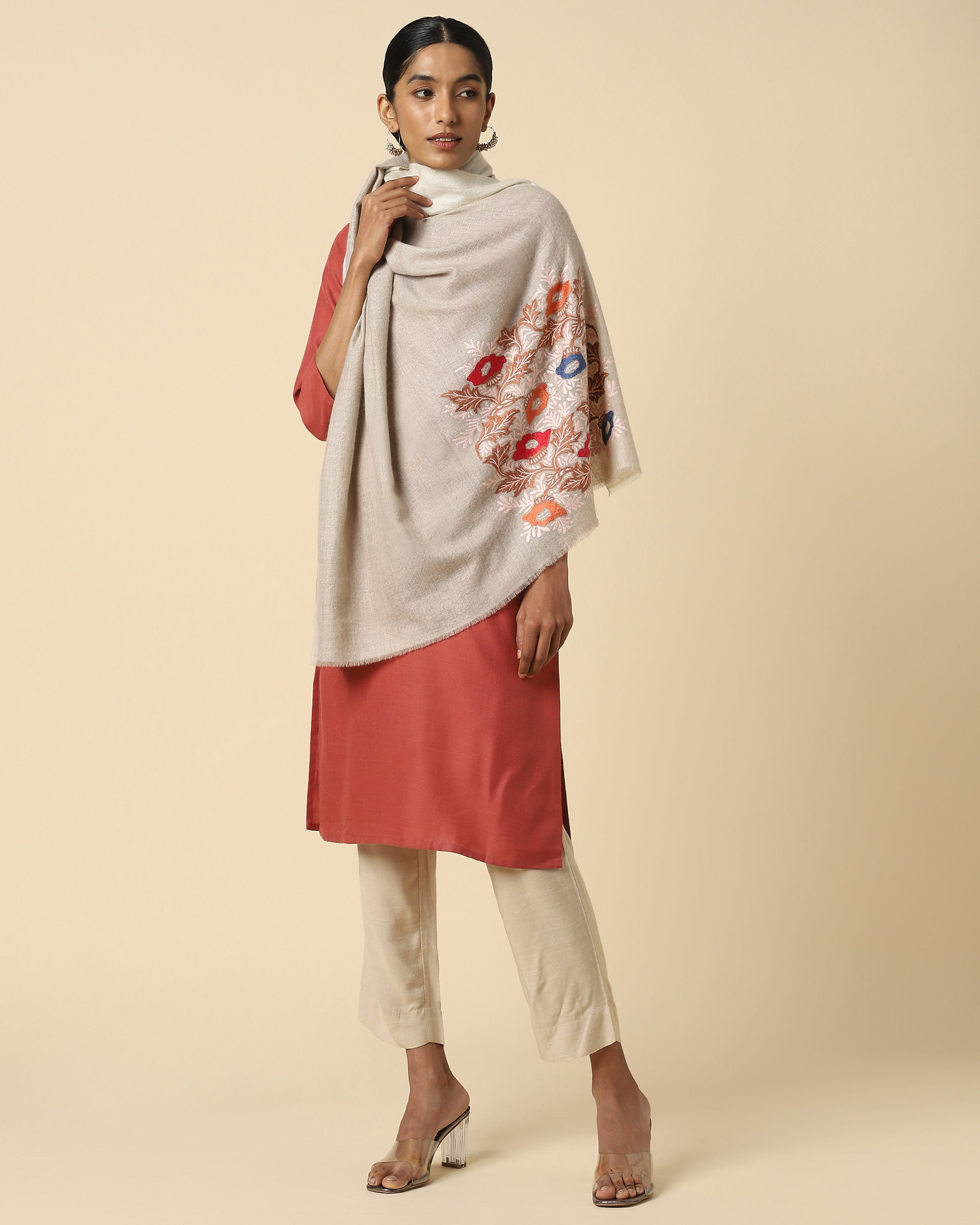 Kris Kashmir Sozni Embroidery Pashmina Shawl
