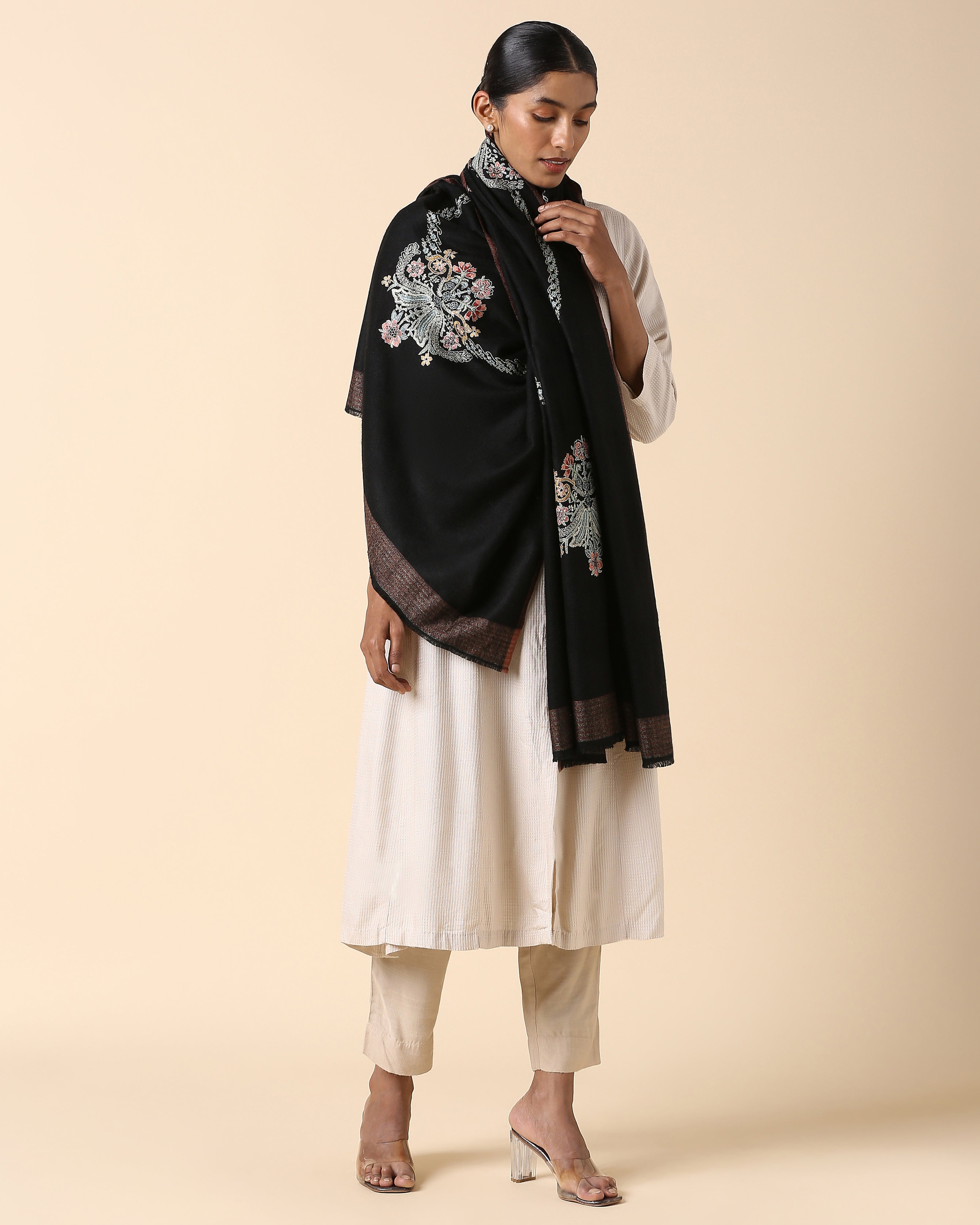 Bethany Kashmir Sozni Embroidery Pashmina Shawl
