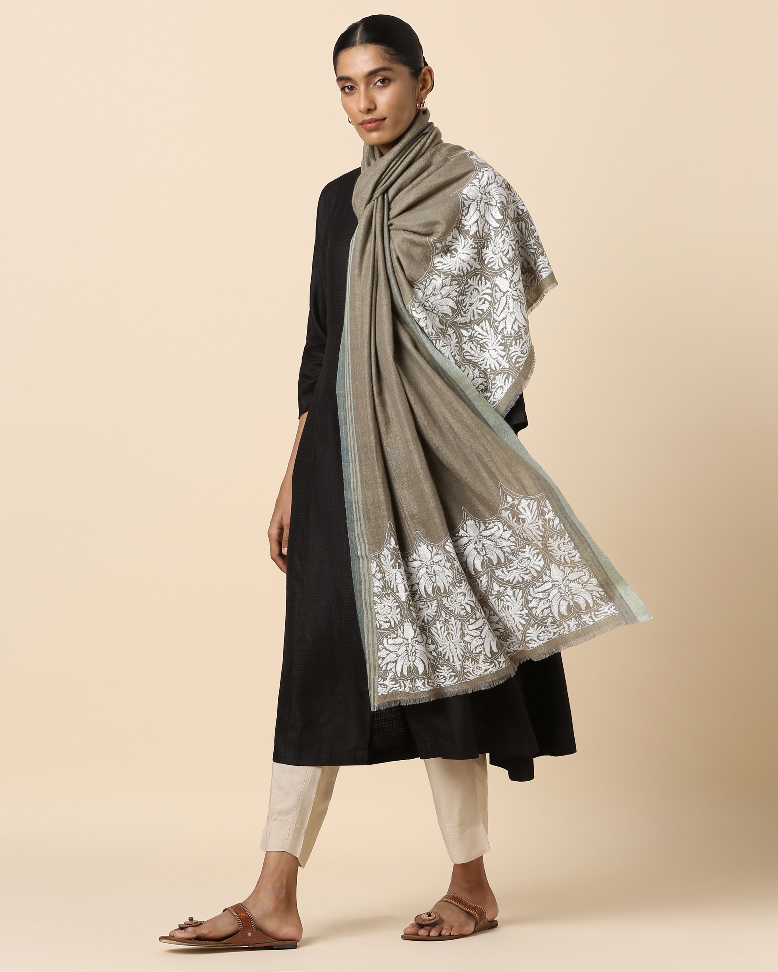 Kendall Kashmir Sozni Embroidery Pashmina Stole