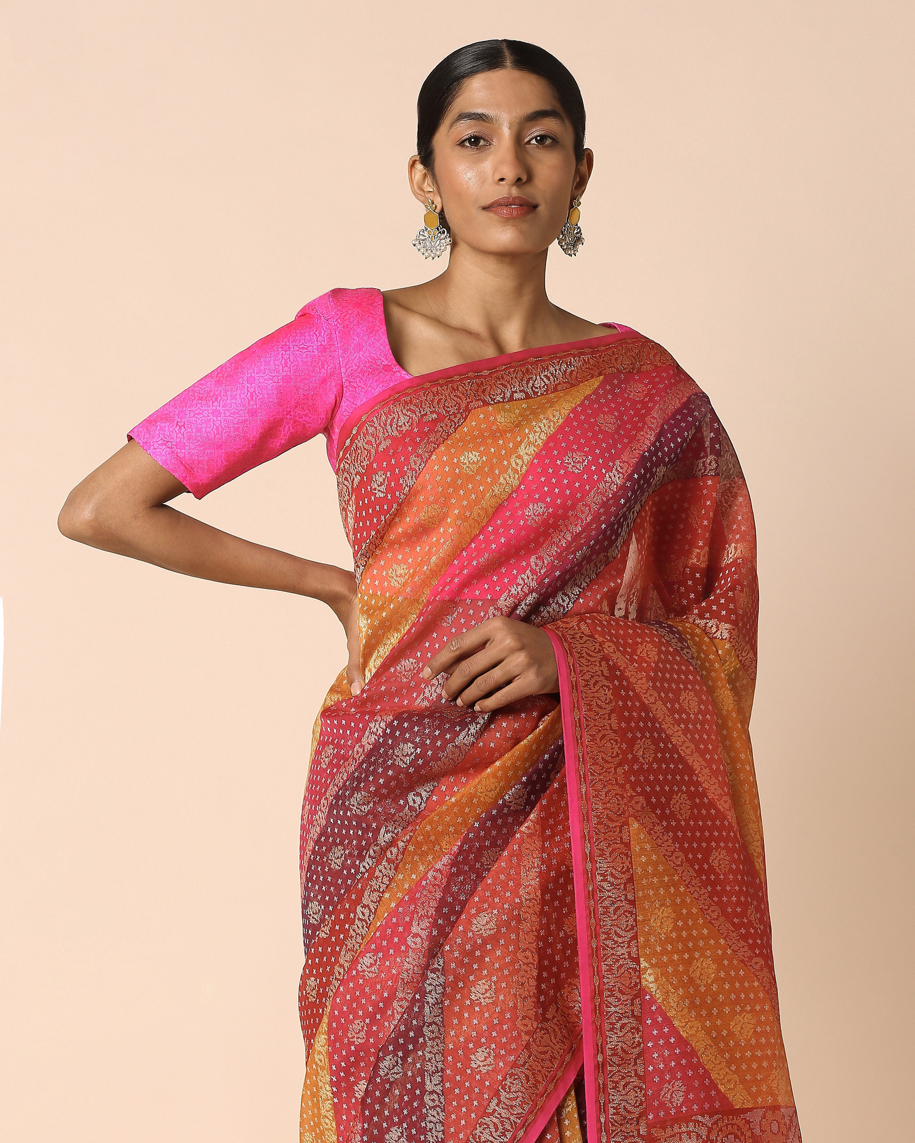 Adweta Banarasi Jamdani & Rangkaat Silk Cotton Saree