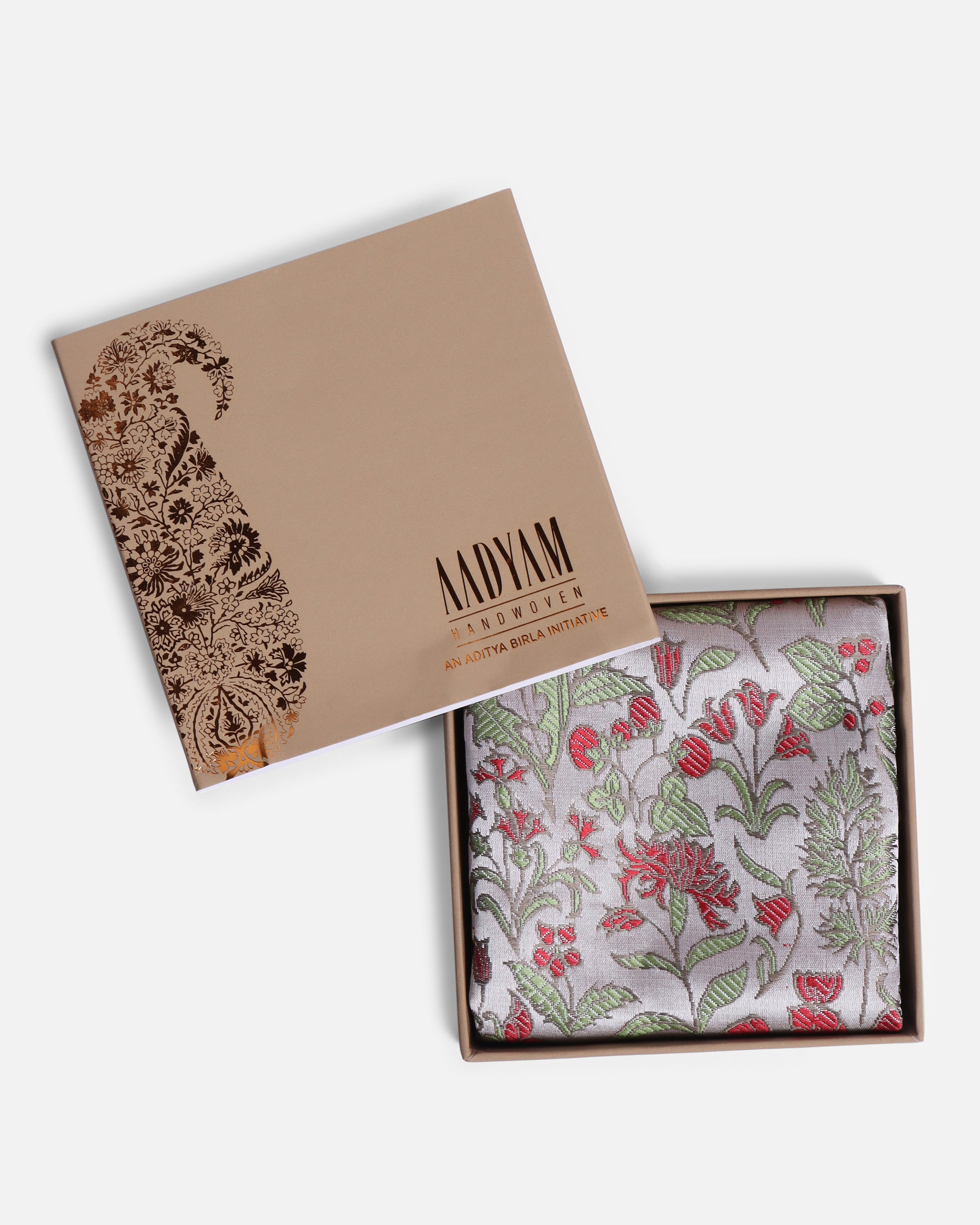 Hibiscus Banarasi Tanchoi Silk Pocket Square