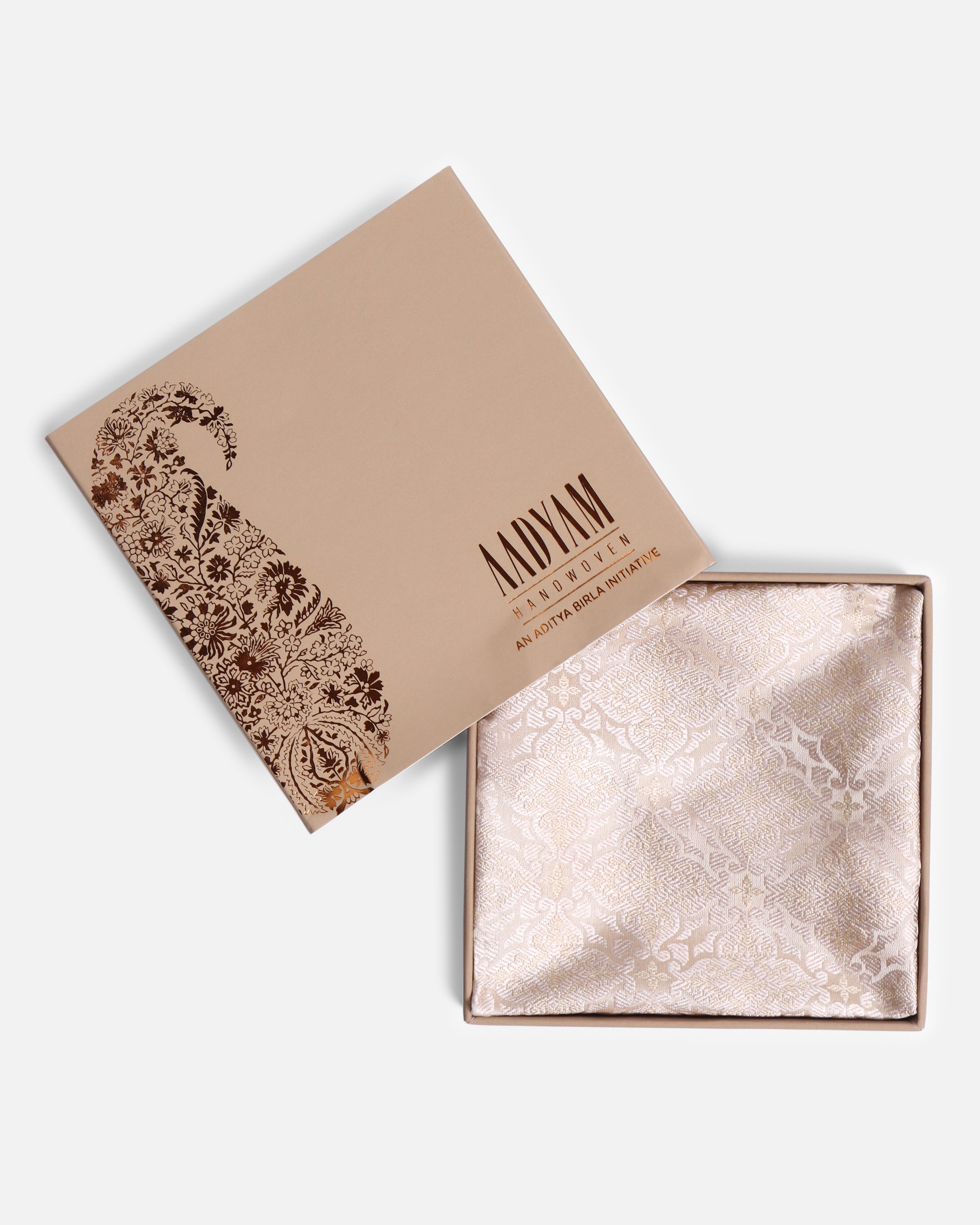 Sunrise Ivory Banarasi Tanchoi Silk Pocket Square