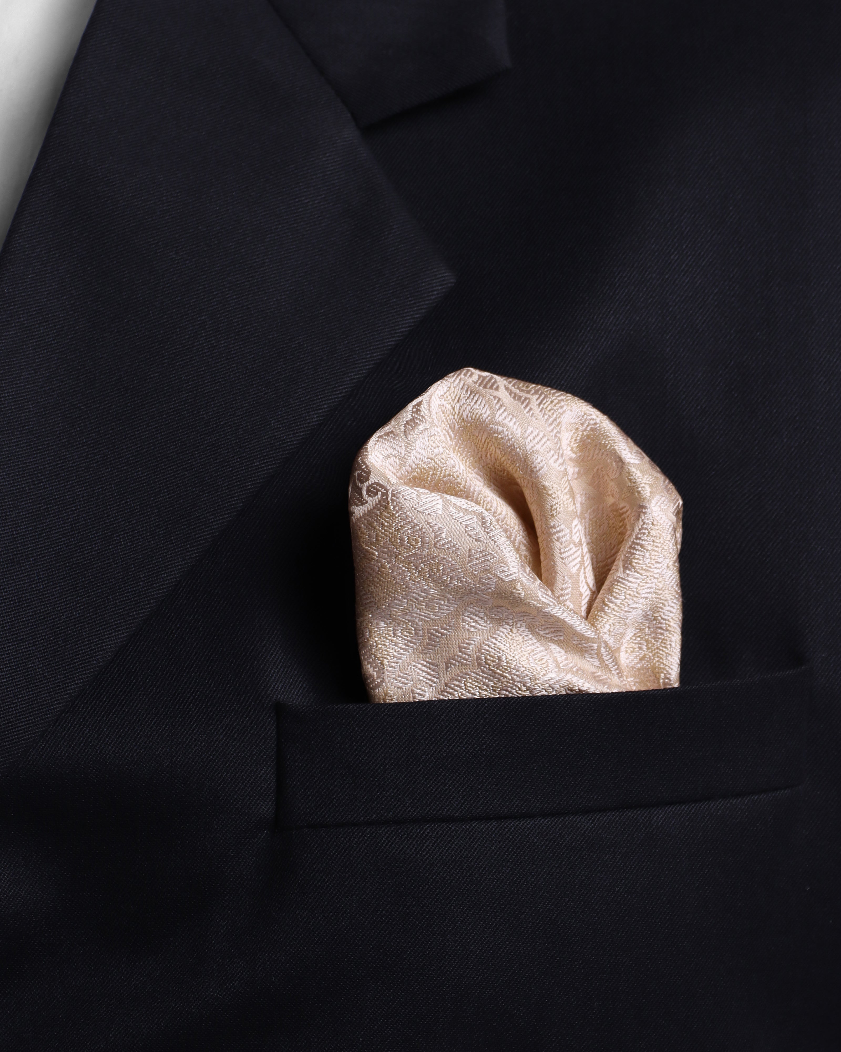 Sunrise Ivory Banarasi Tanchoi Silk Pocket Square