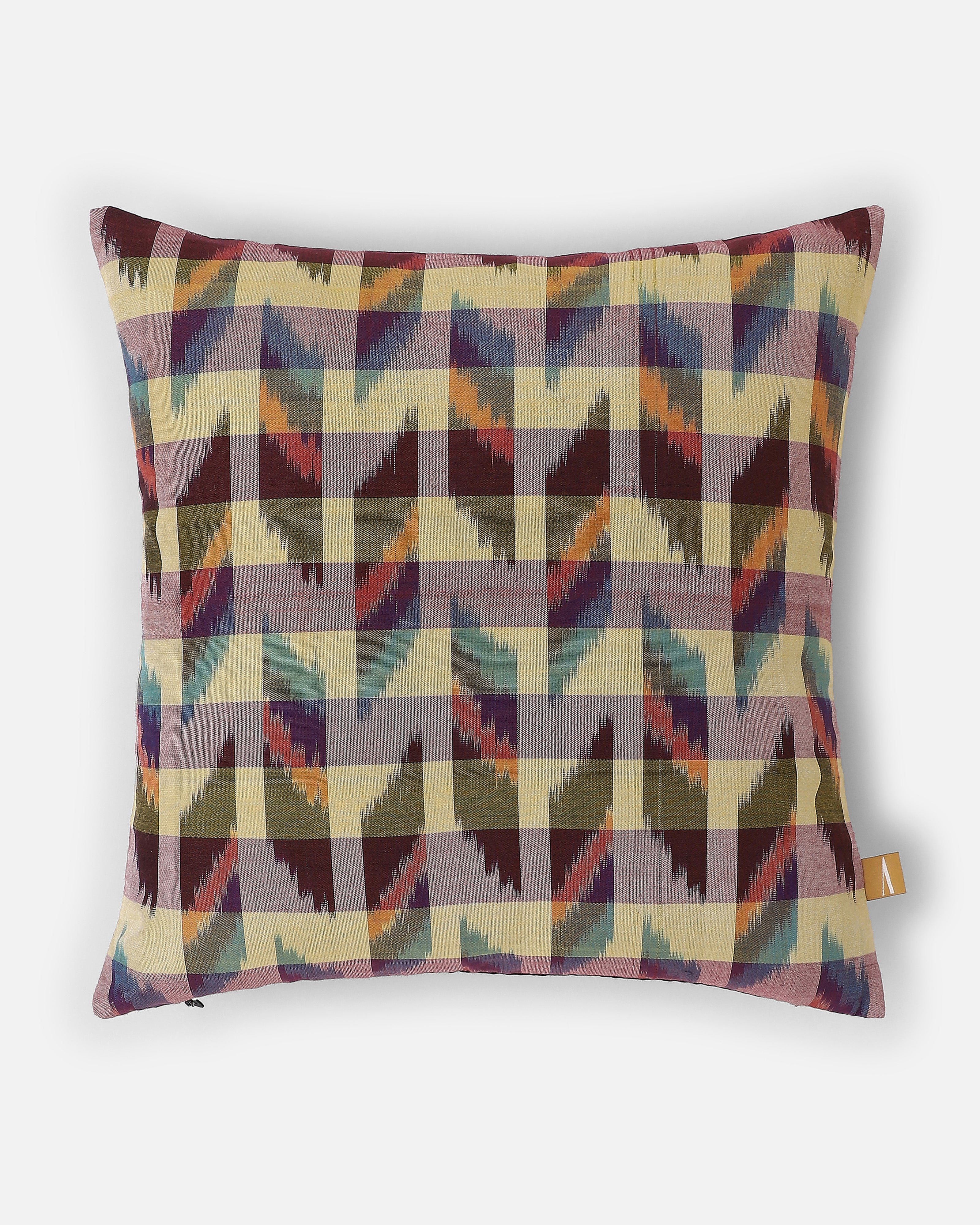 Alfred Pochampally Warp Ikat Silk Cotton Cushion Cover