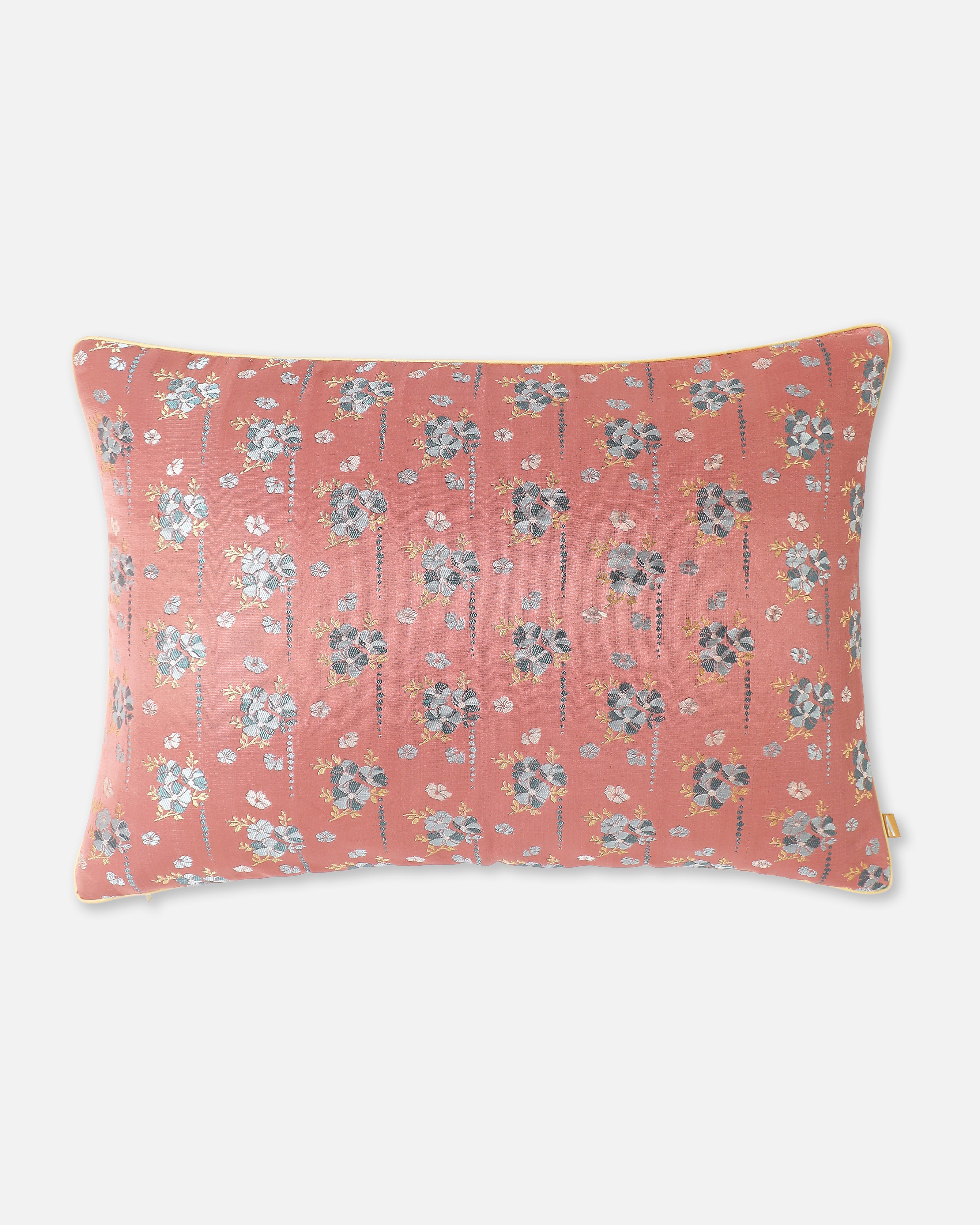 Hibiscus Bunch Banarasi Satin Brocade Silk Viscose Cushion Cover