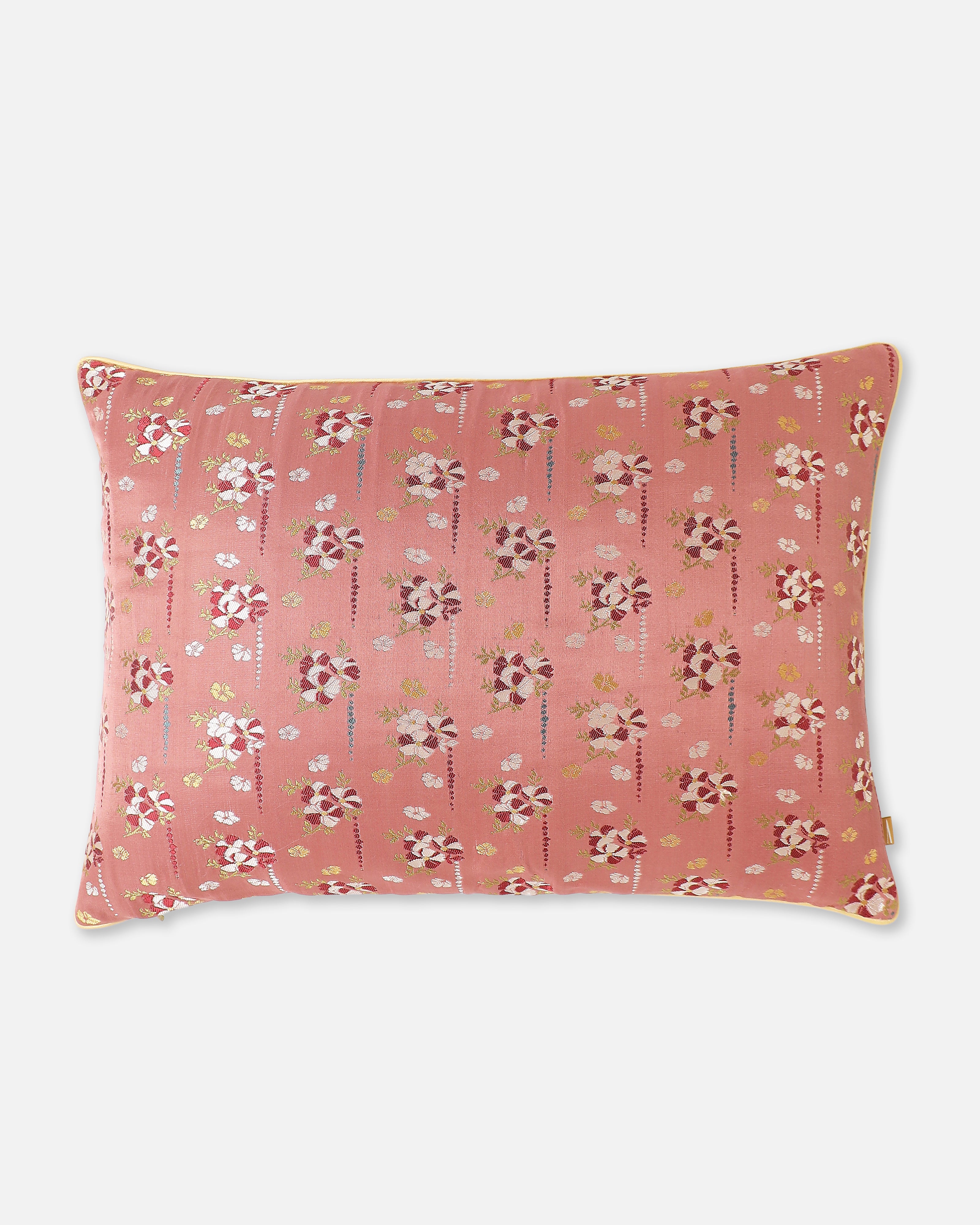 Hibiscus Bunch Banarasi Satin Brocade Silk Viscose Cushion Cover