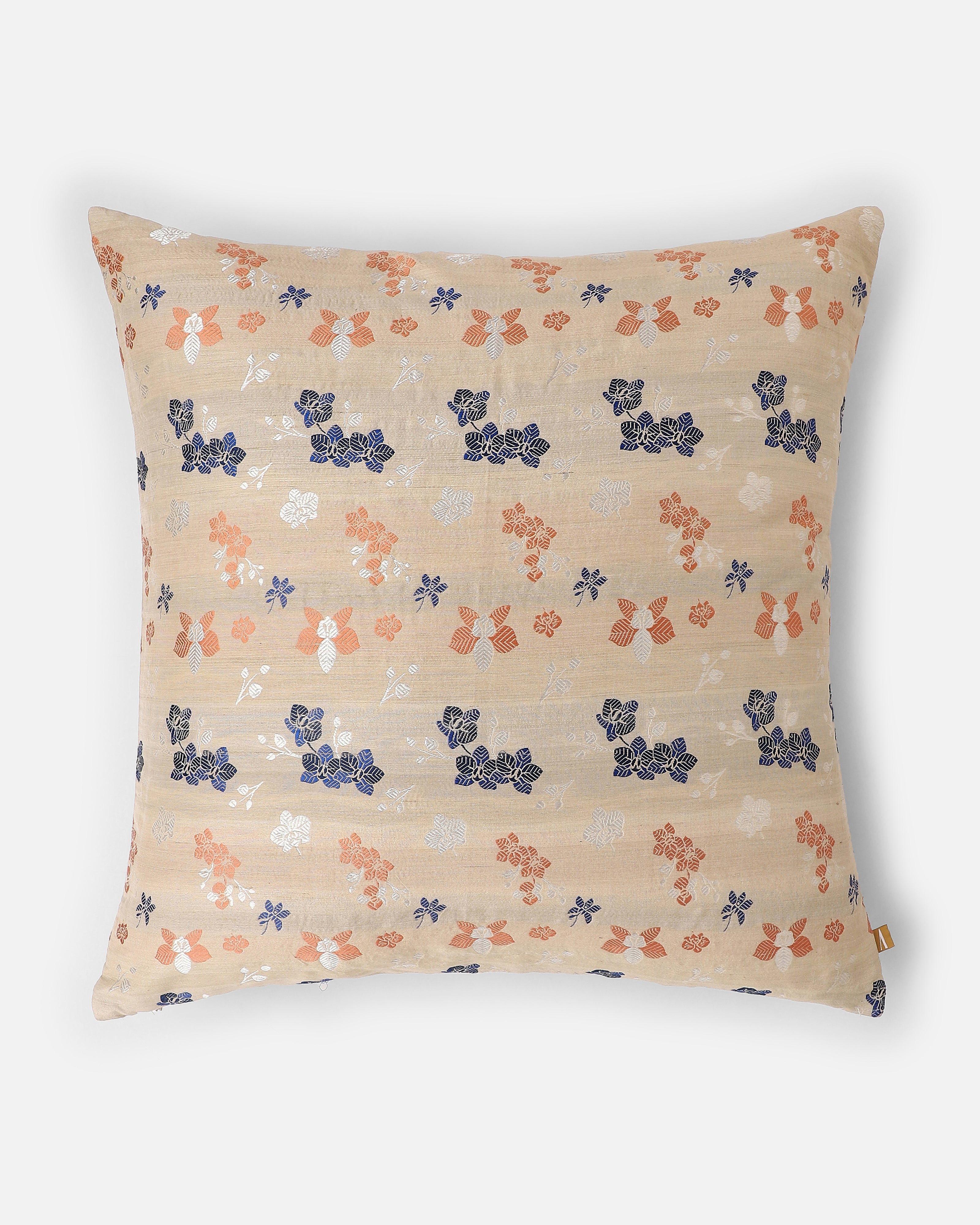 Vanilla Banarasi Fekwa Silk Cushion Cover