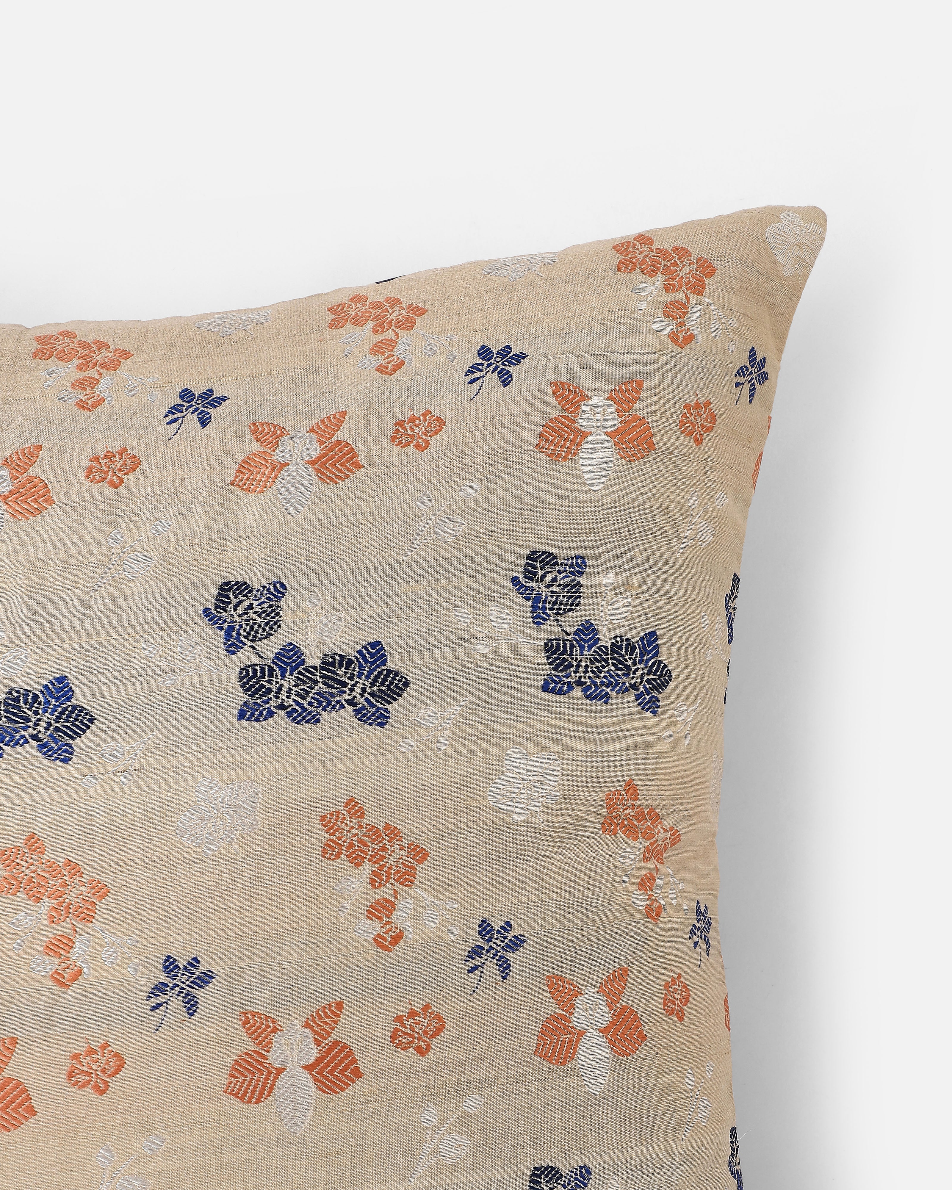 Vanilla Banarasi Fekwa Silk Cushion Cover