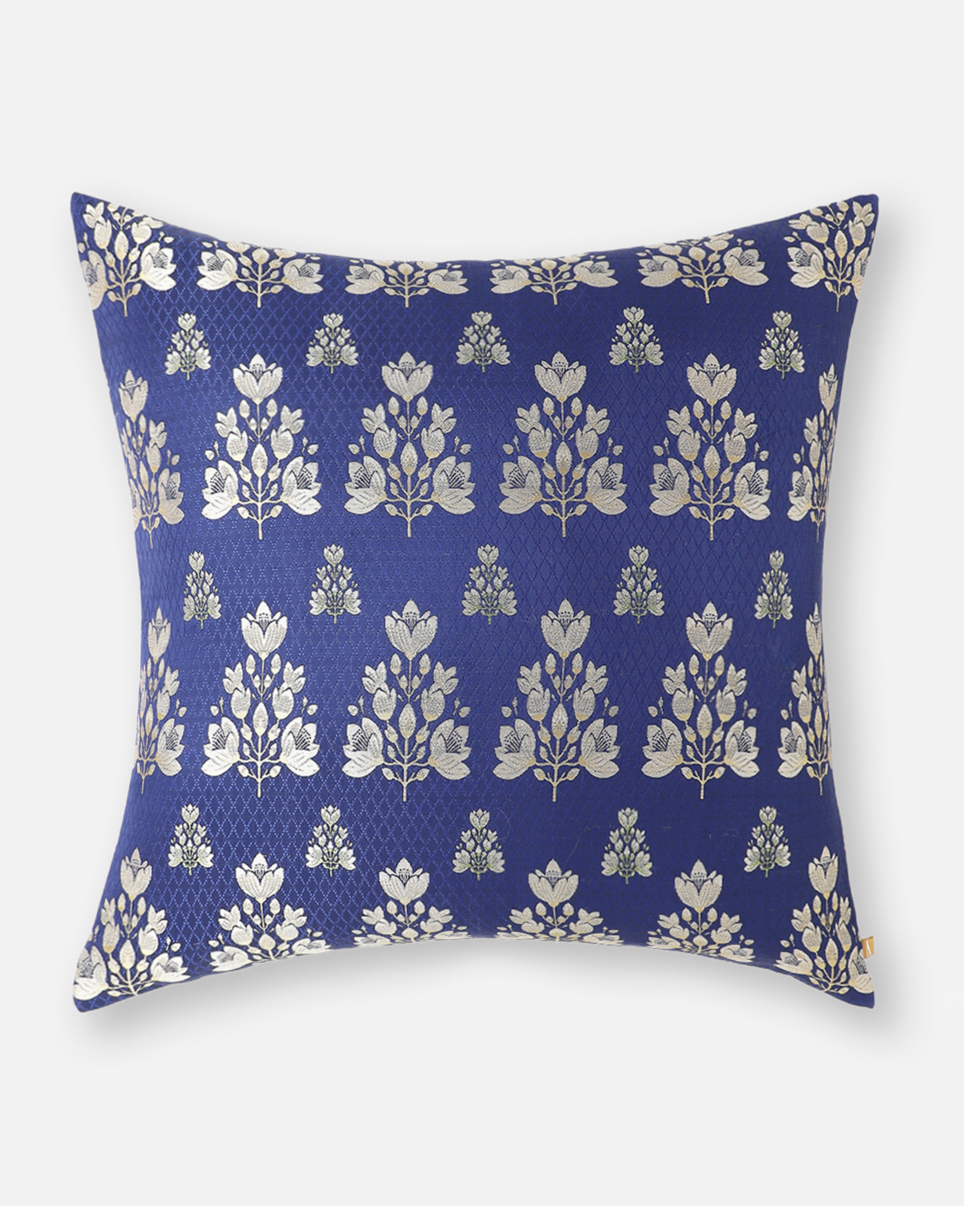 Kapok Bloom Banarasi Satin Brocade Silk Viscose Cushion Cover