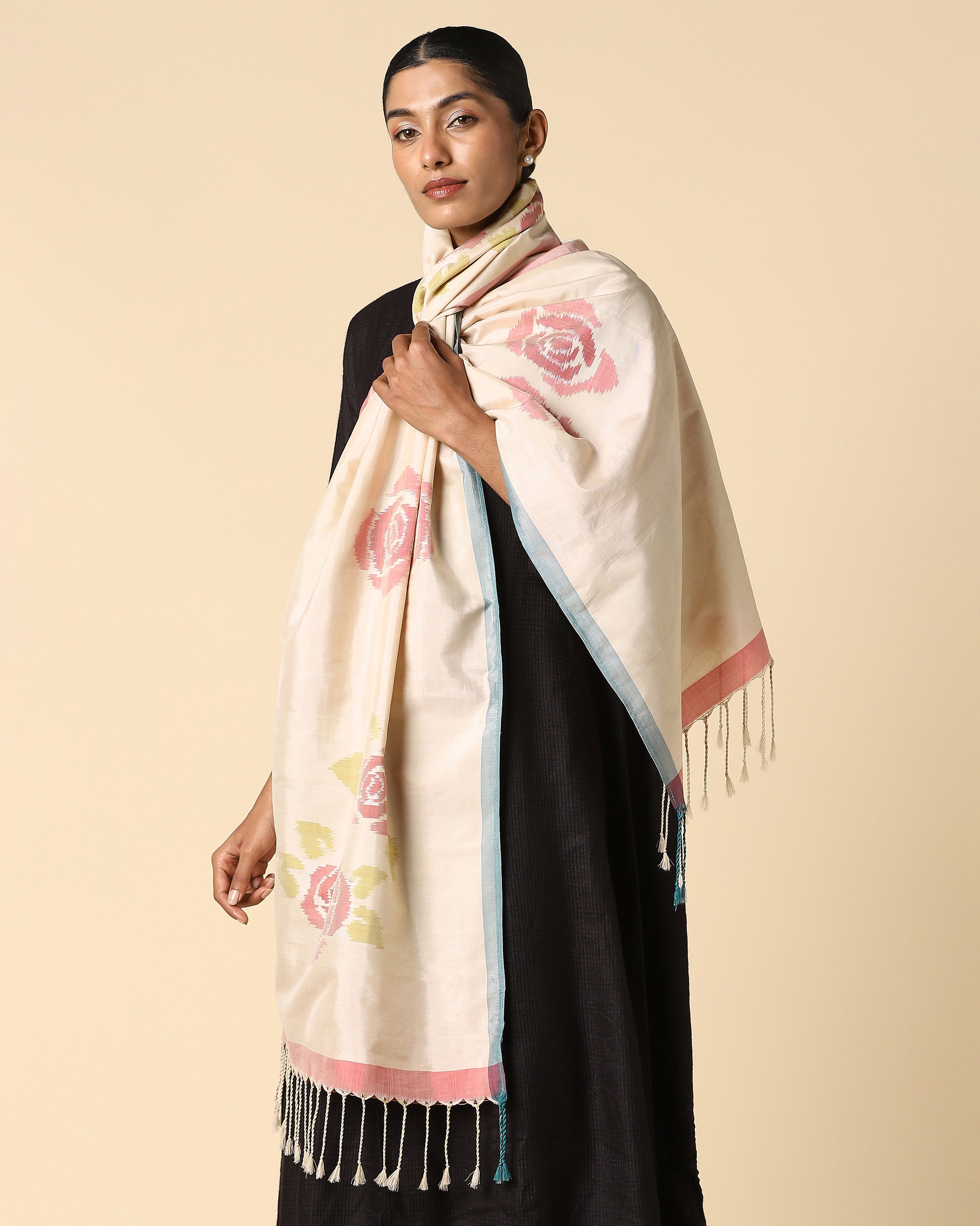 Blossom Pochampally Weft Ikat Cotton Silk Stole