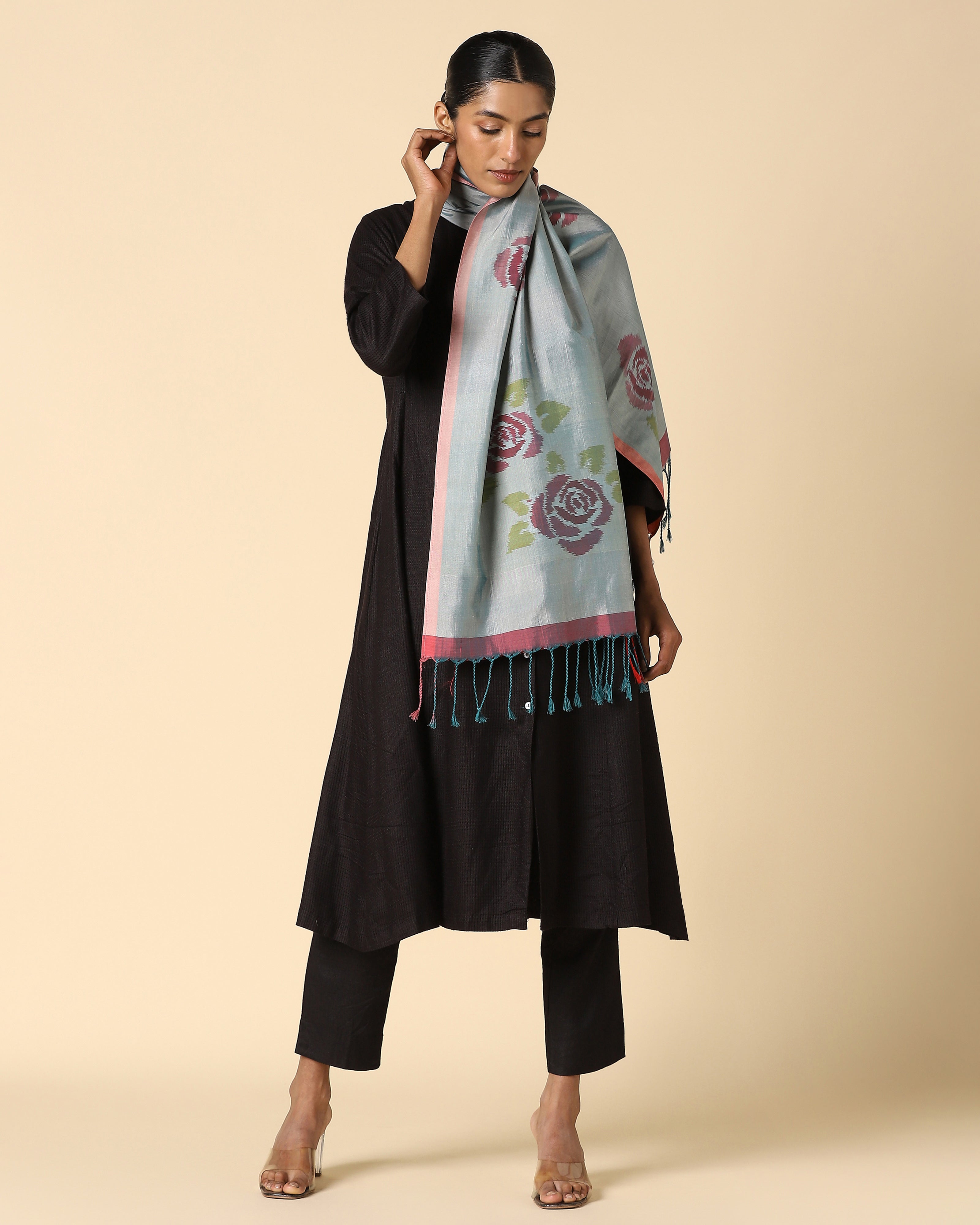 Blossom Pochampally Weft Ikat Cotton Silk Stole