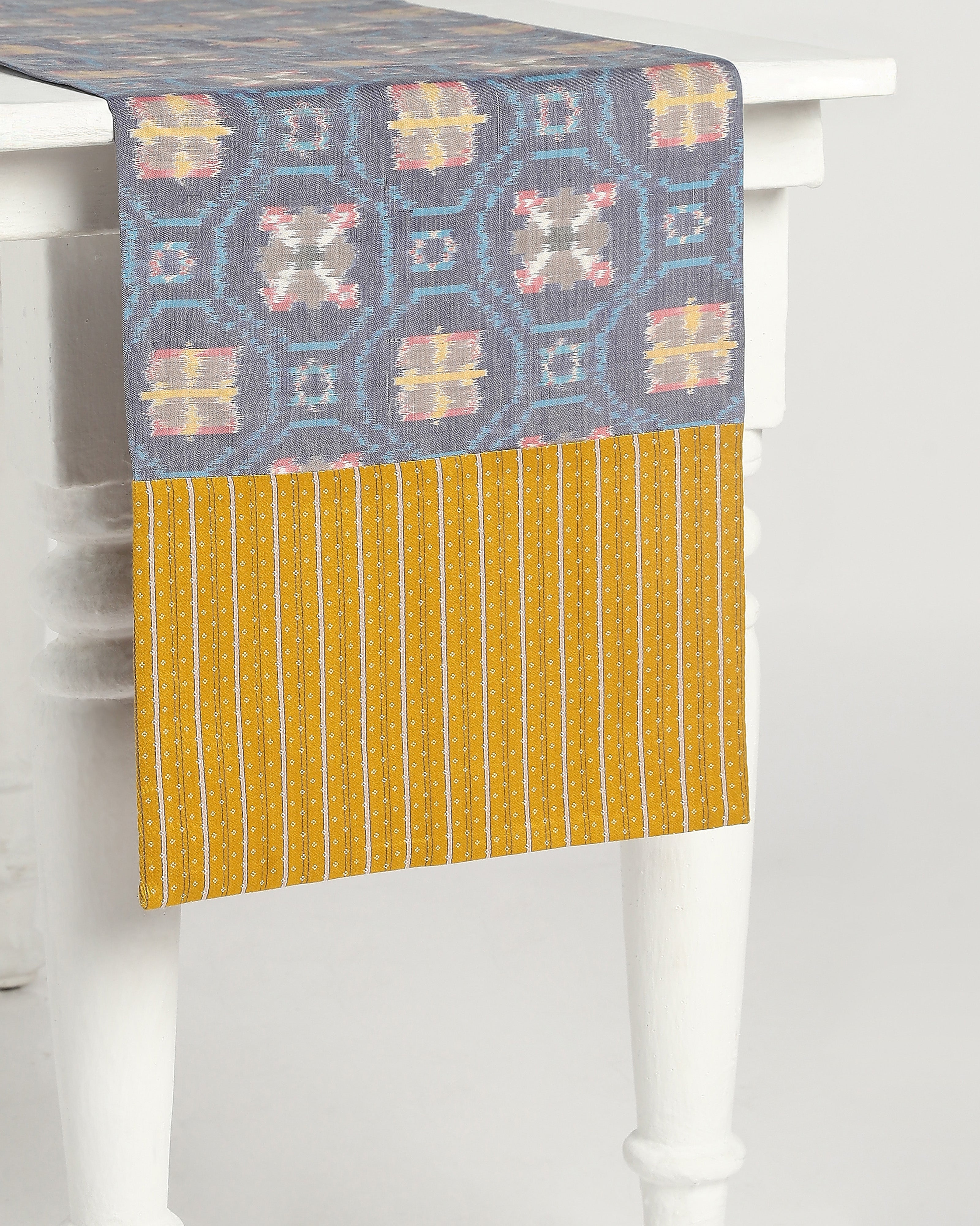 Joti Pochampally Weft Ikat Cotton Silk Table Runner