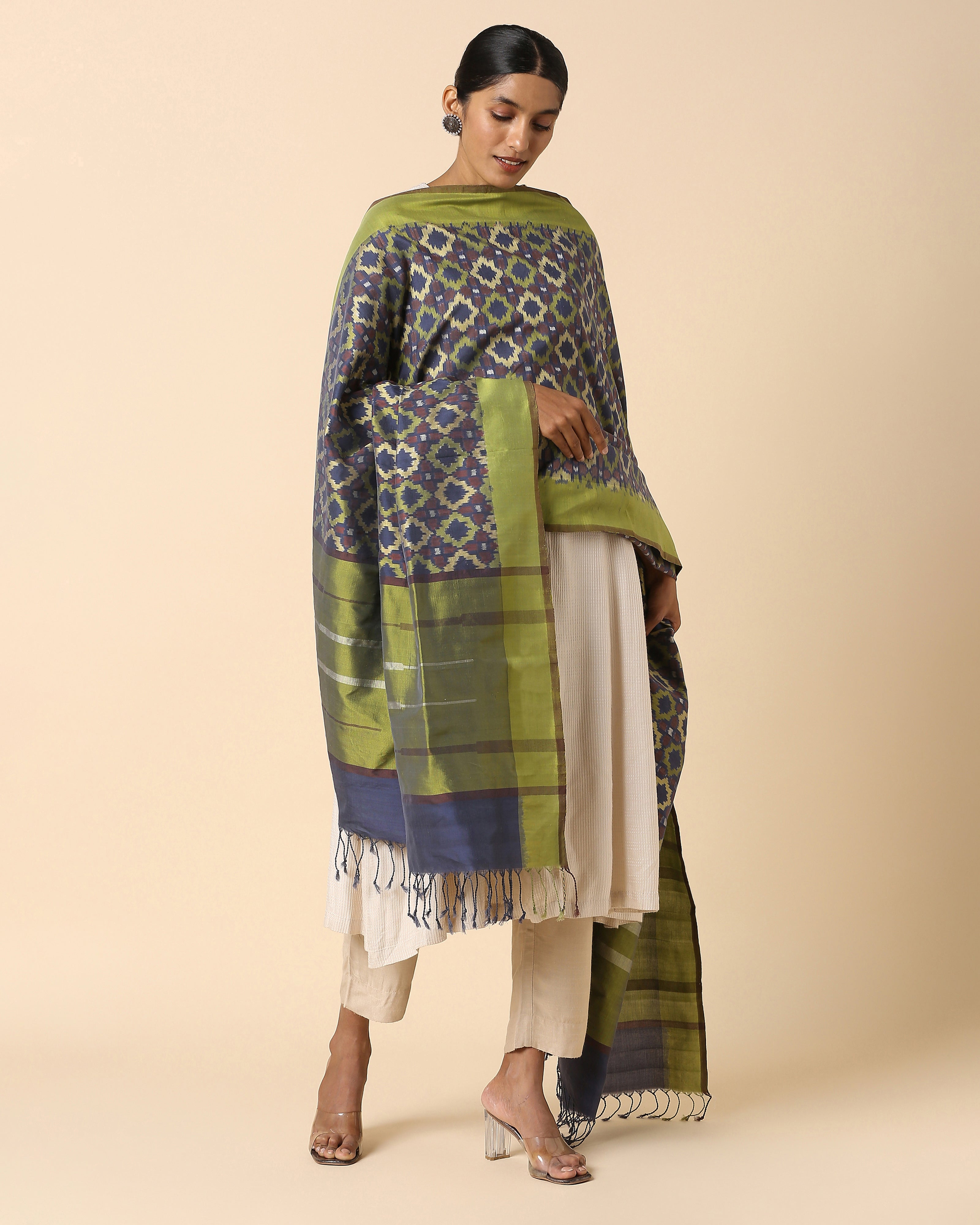 Rio Pochampally Weft Ikat Cotton Silk Dupatta