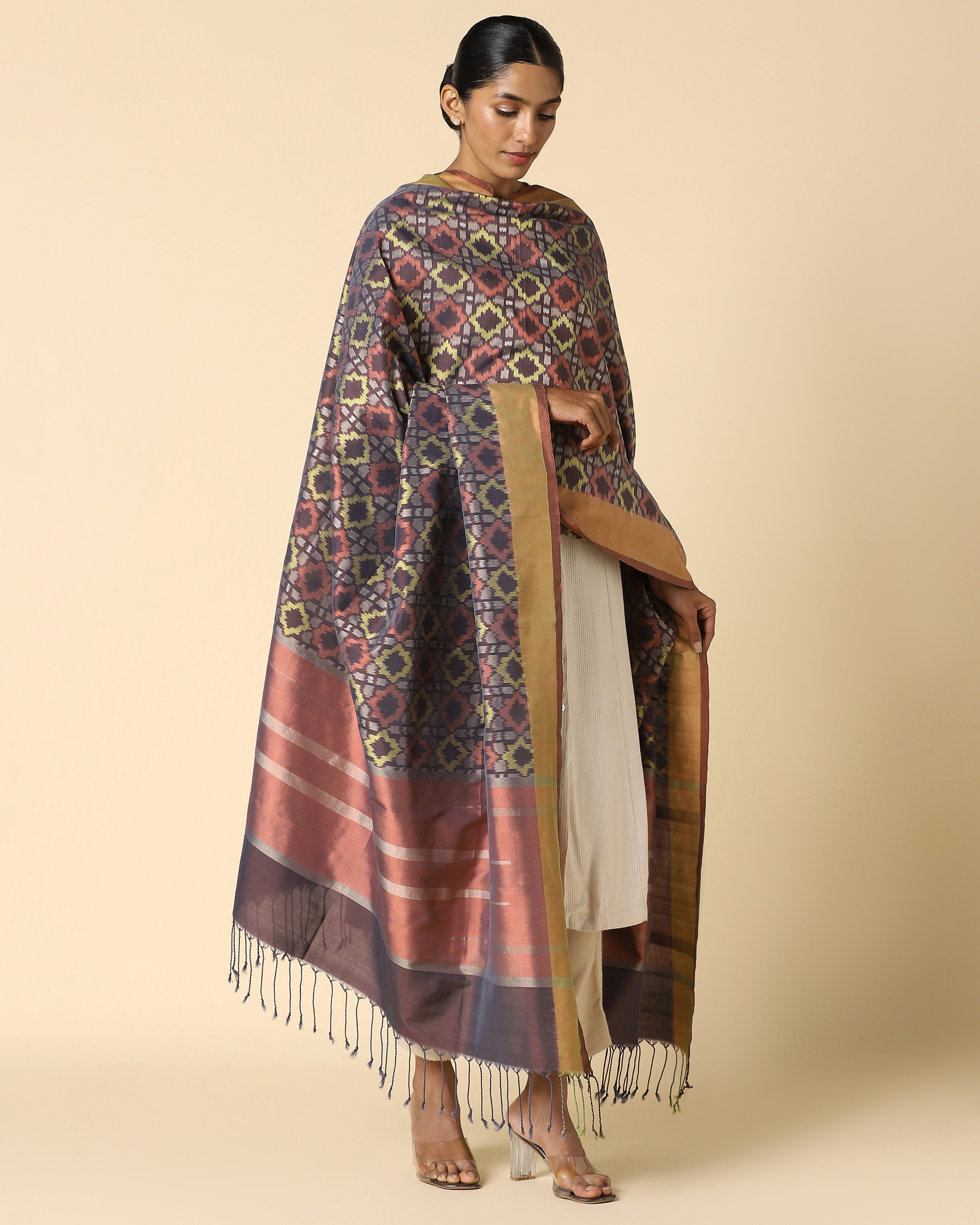 Rio Pochampally Weft Ikat Cotton Silk Dupatta