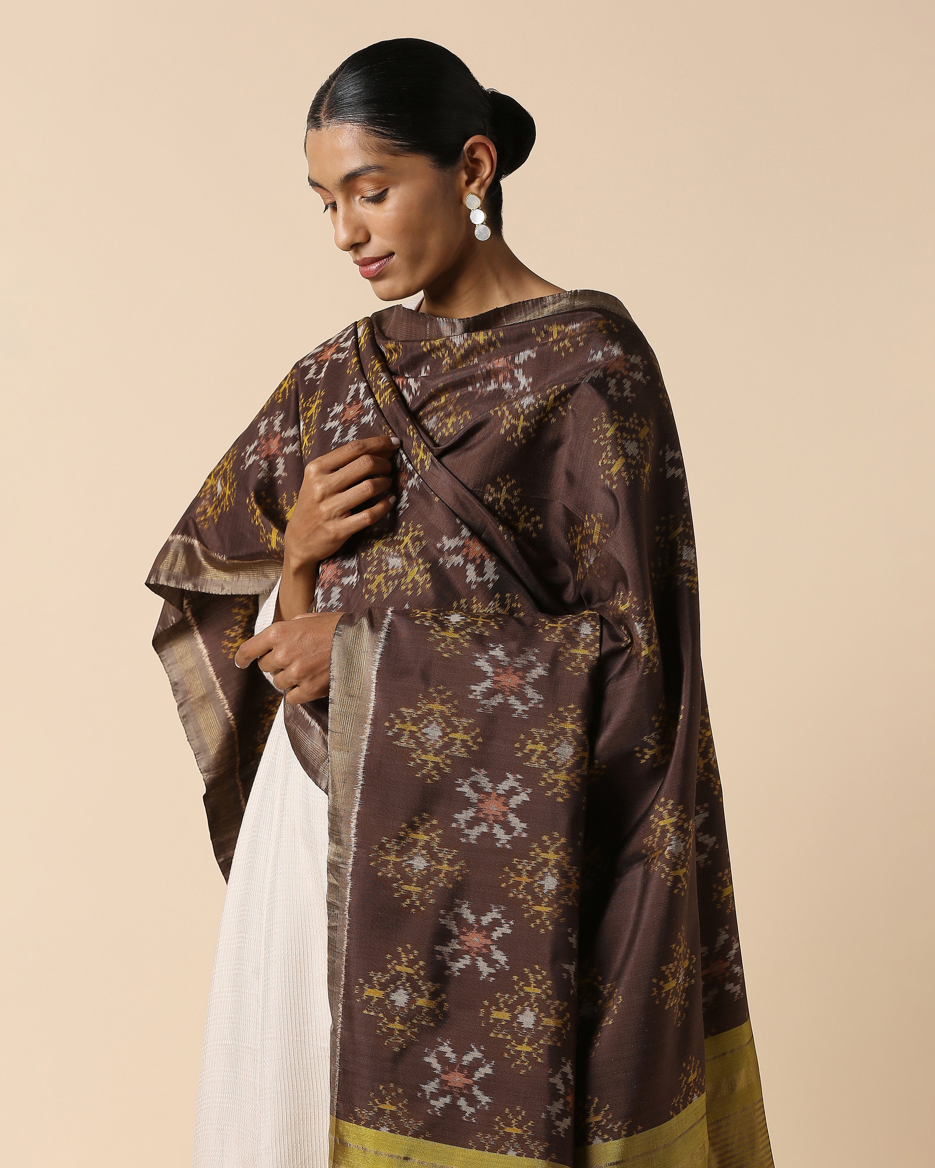 Krisha Pochampally Weft Ikat Silk Dupatta