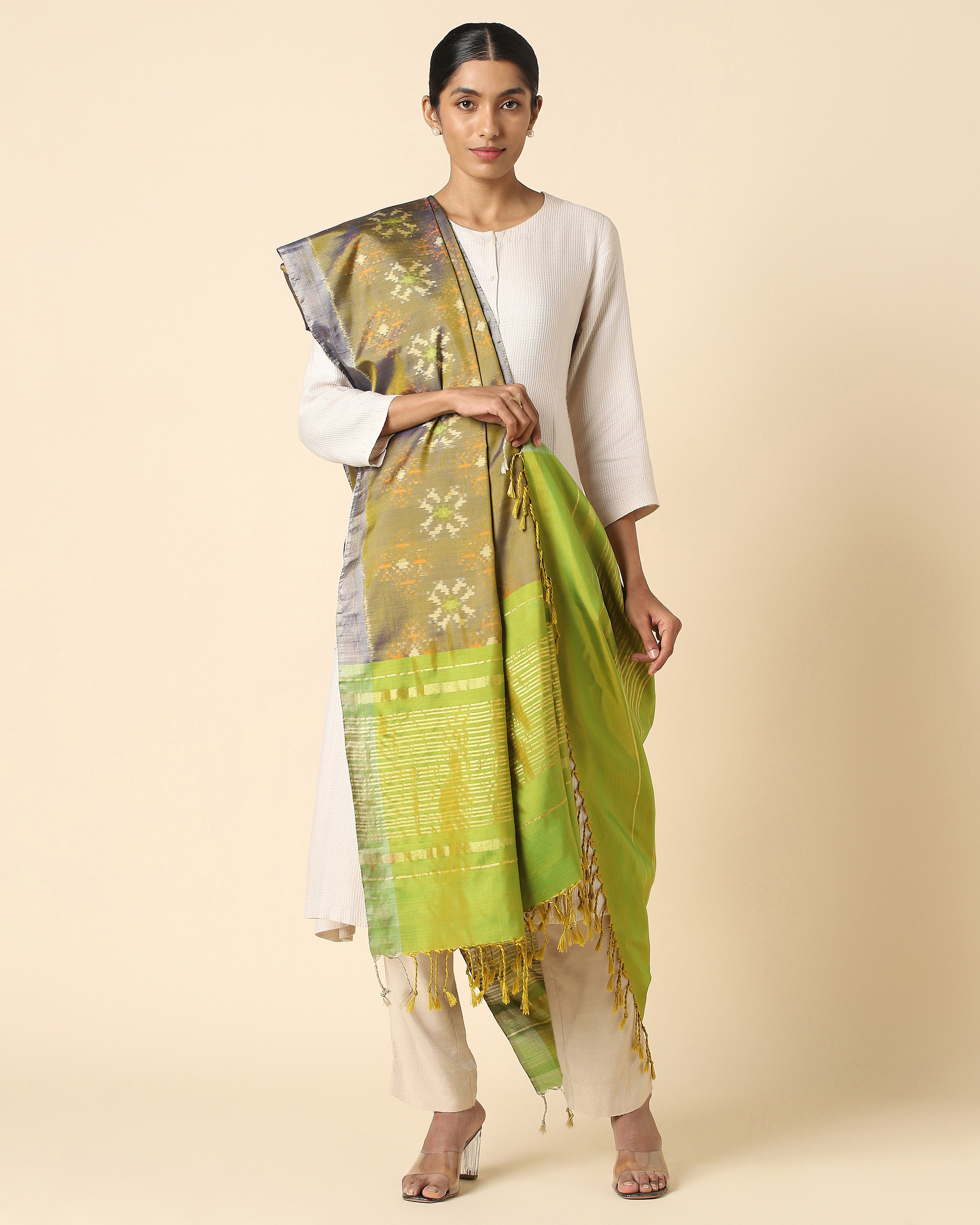 Krisha Pochampally Weft Ikat Silk Dupatta