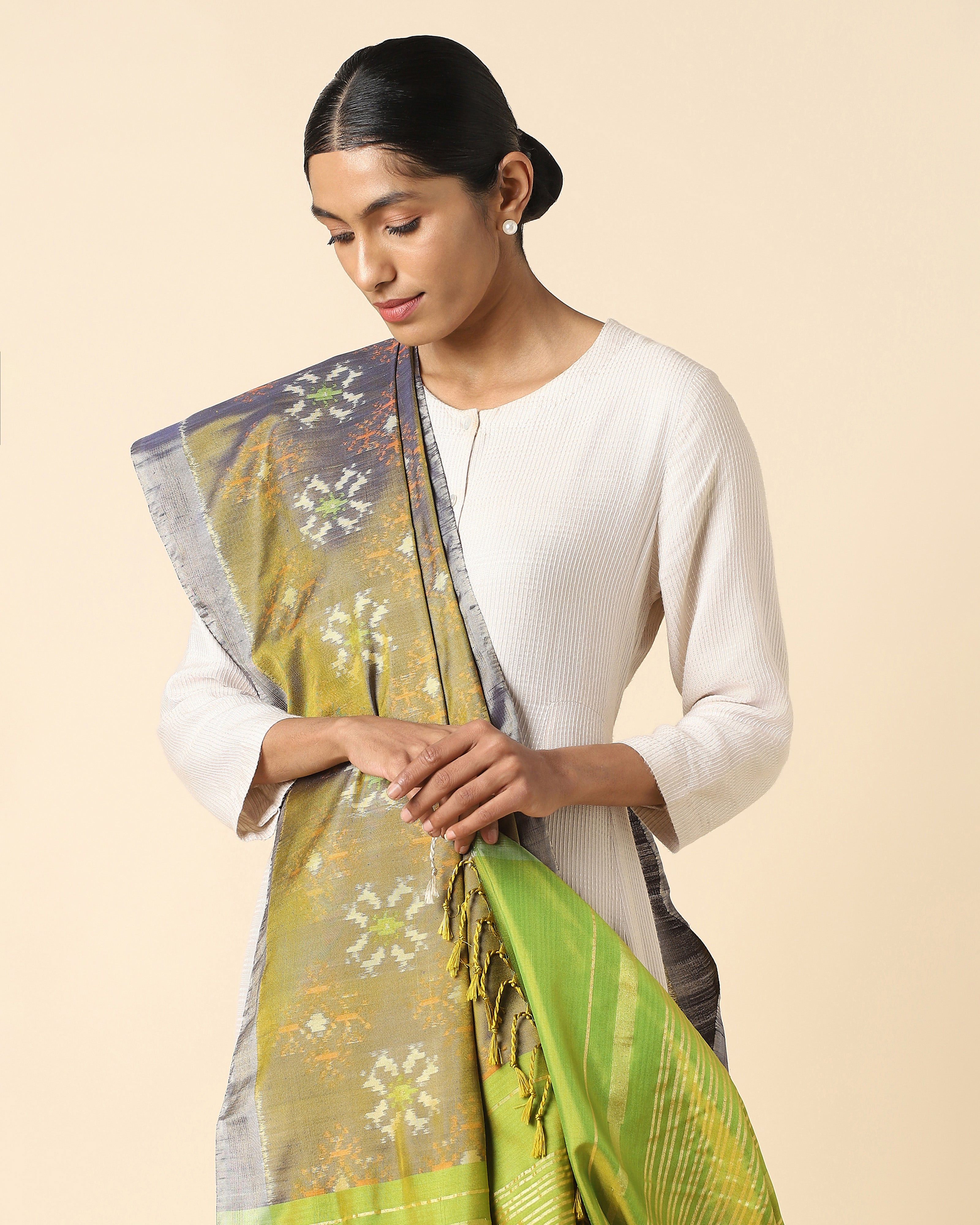 Krisha Pochampally Weft Ikat Silk Dupatta