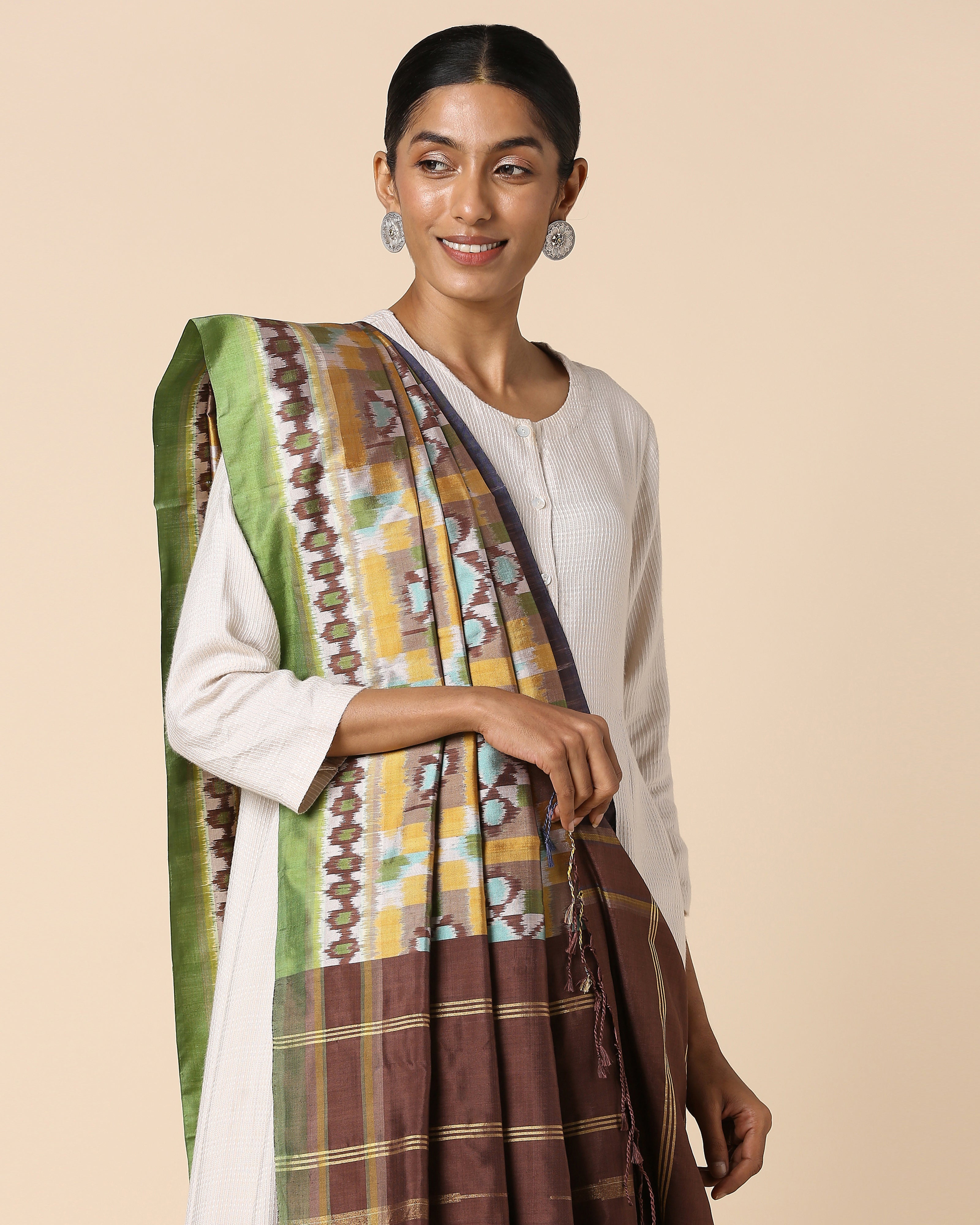 Anayra Pochampally Weft Ikat Silk Dupatta