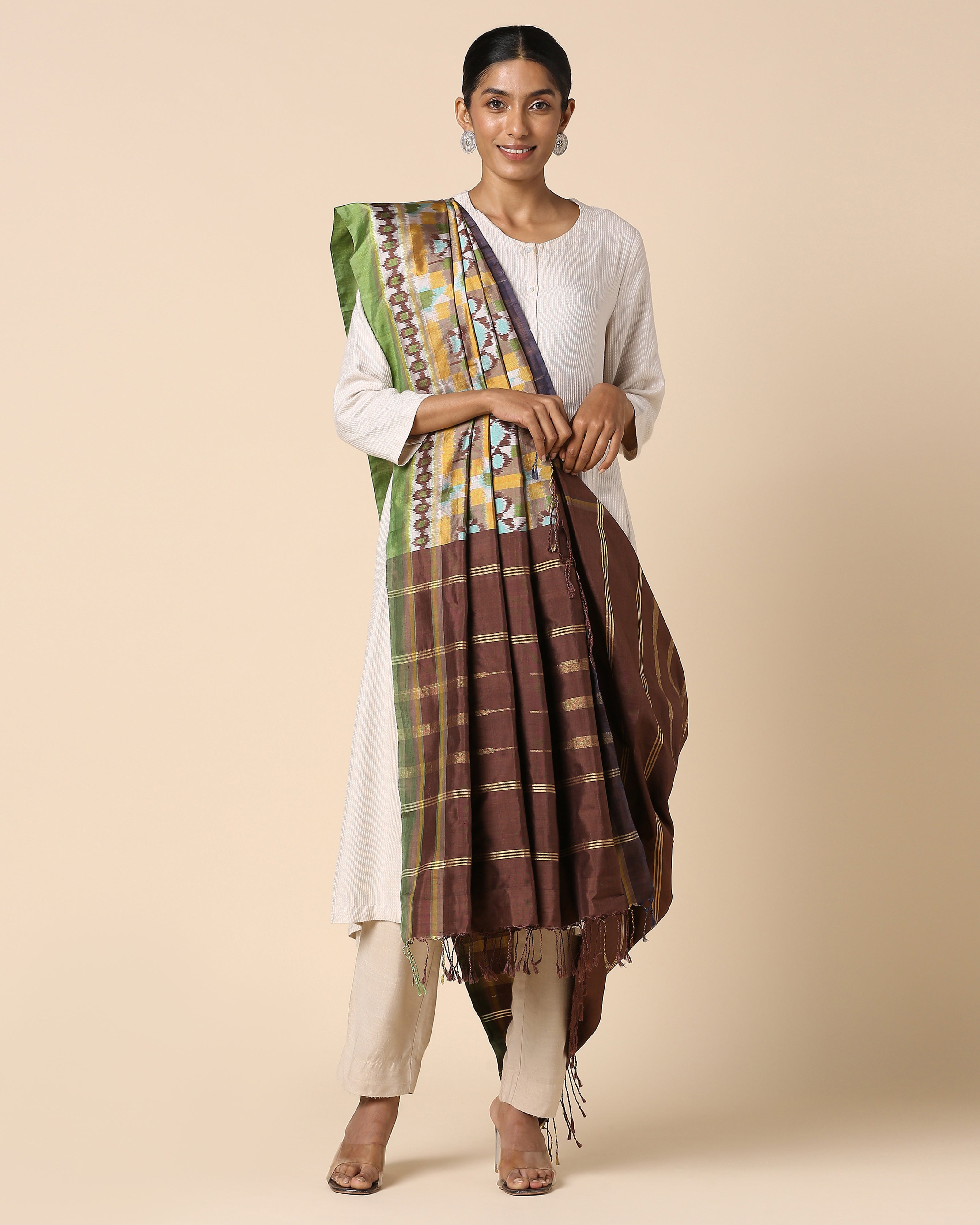 Anayra Pochampally Weft Ikat Silk Dupatta