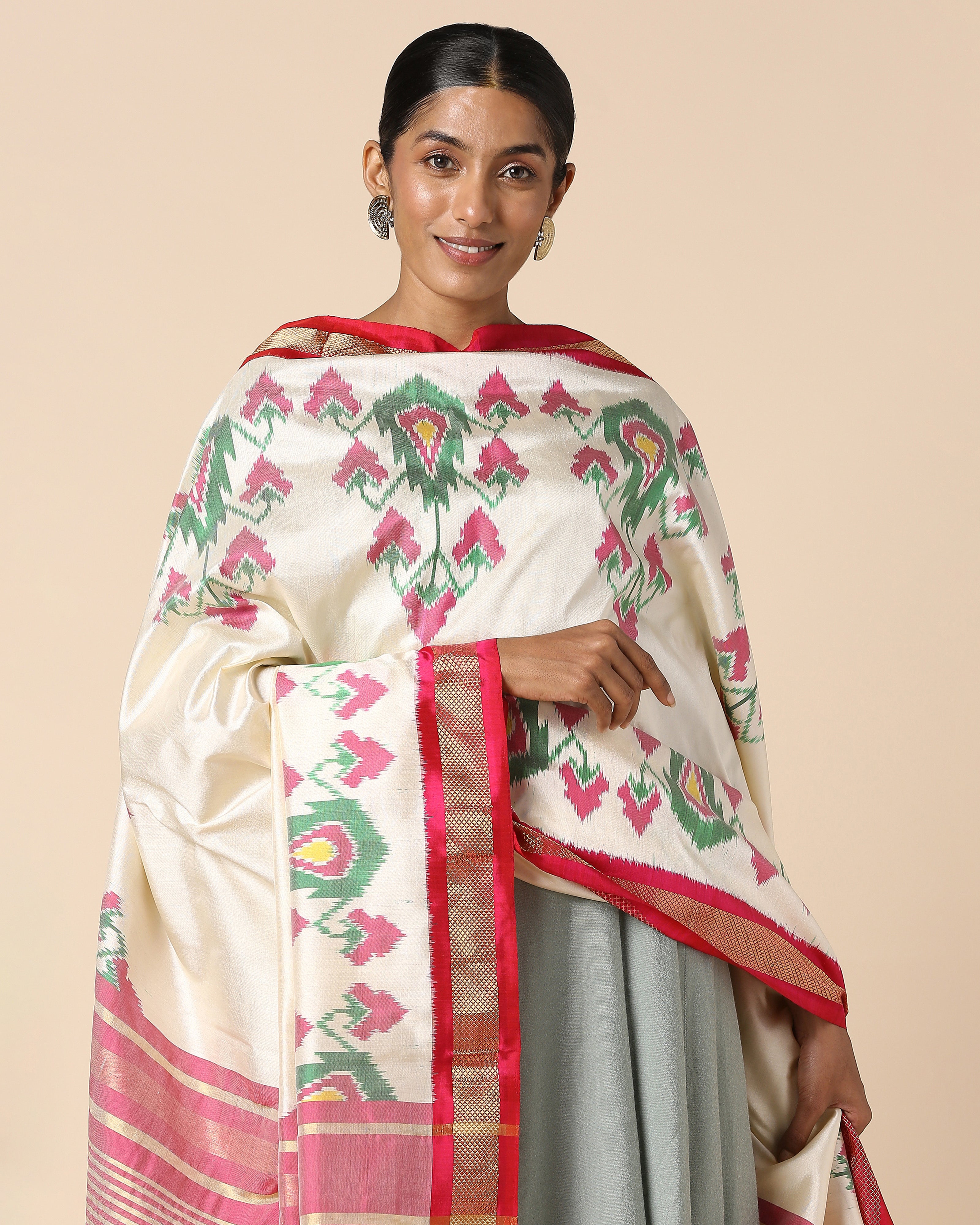 Jigna Pochampally Weft Ikat Silk Dupatta