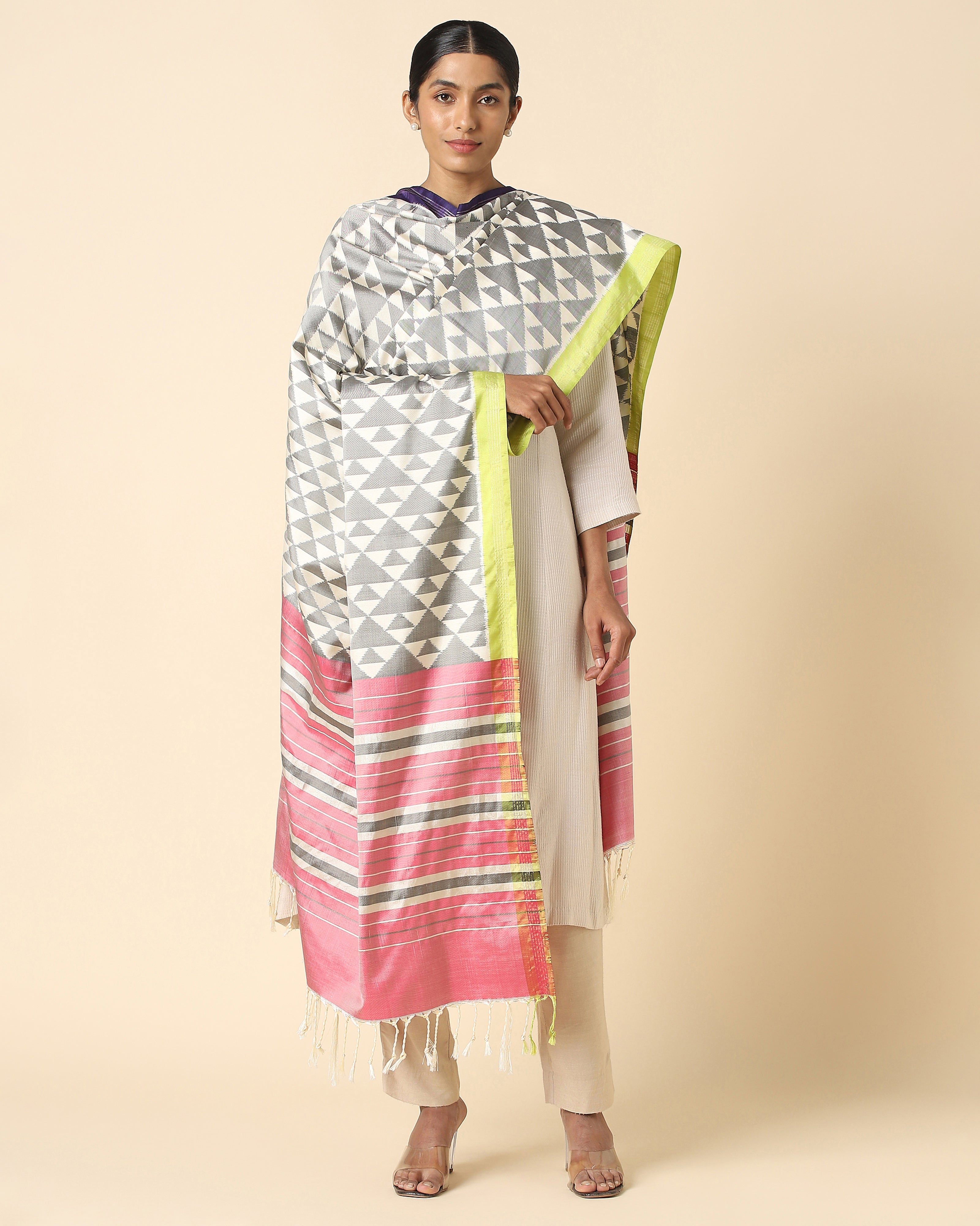 Jini Pochampally Weft Ikat Silk Dupatta