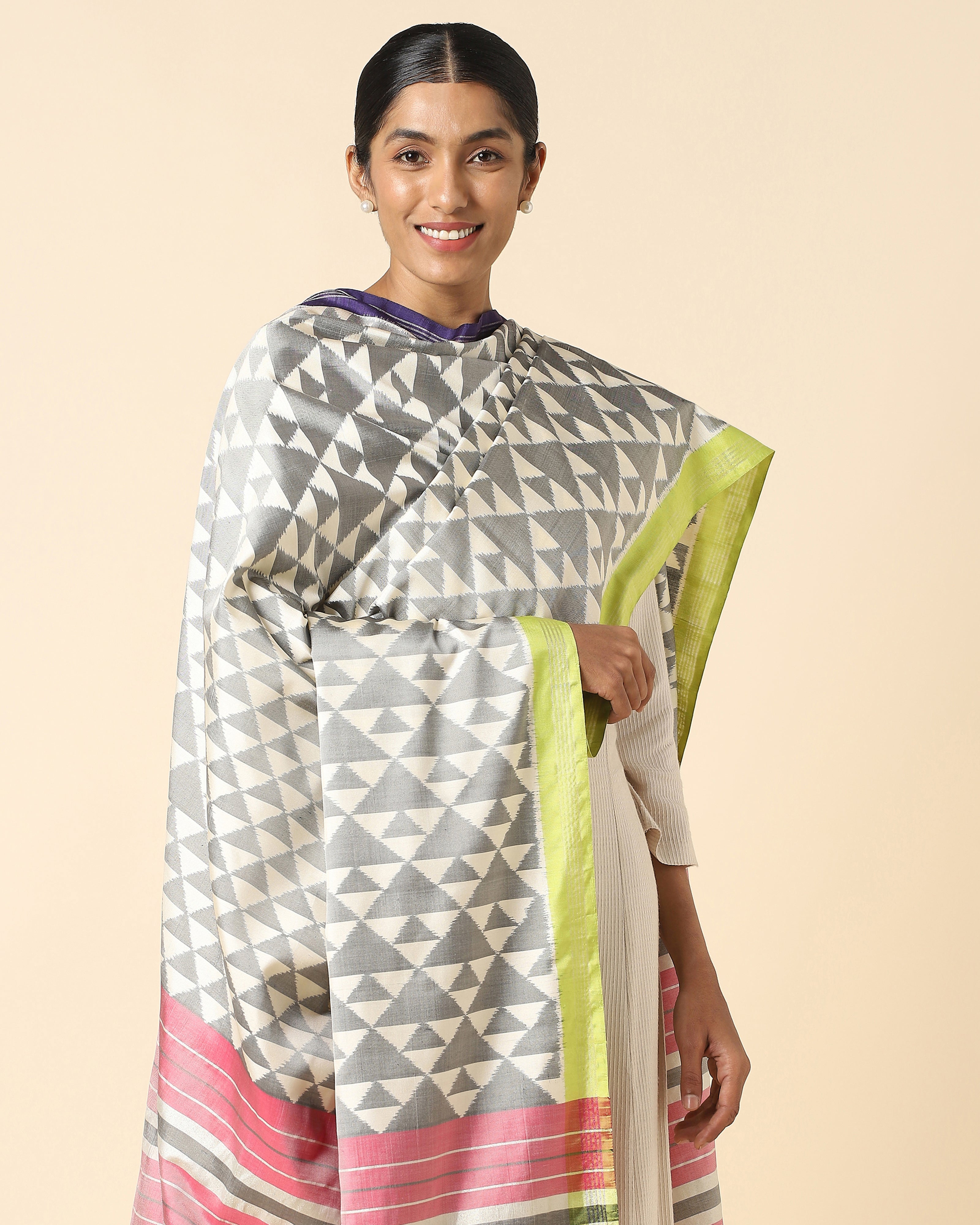 Jini Pochampally Weft Ikat Silk Dupatta