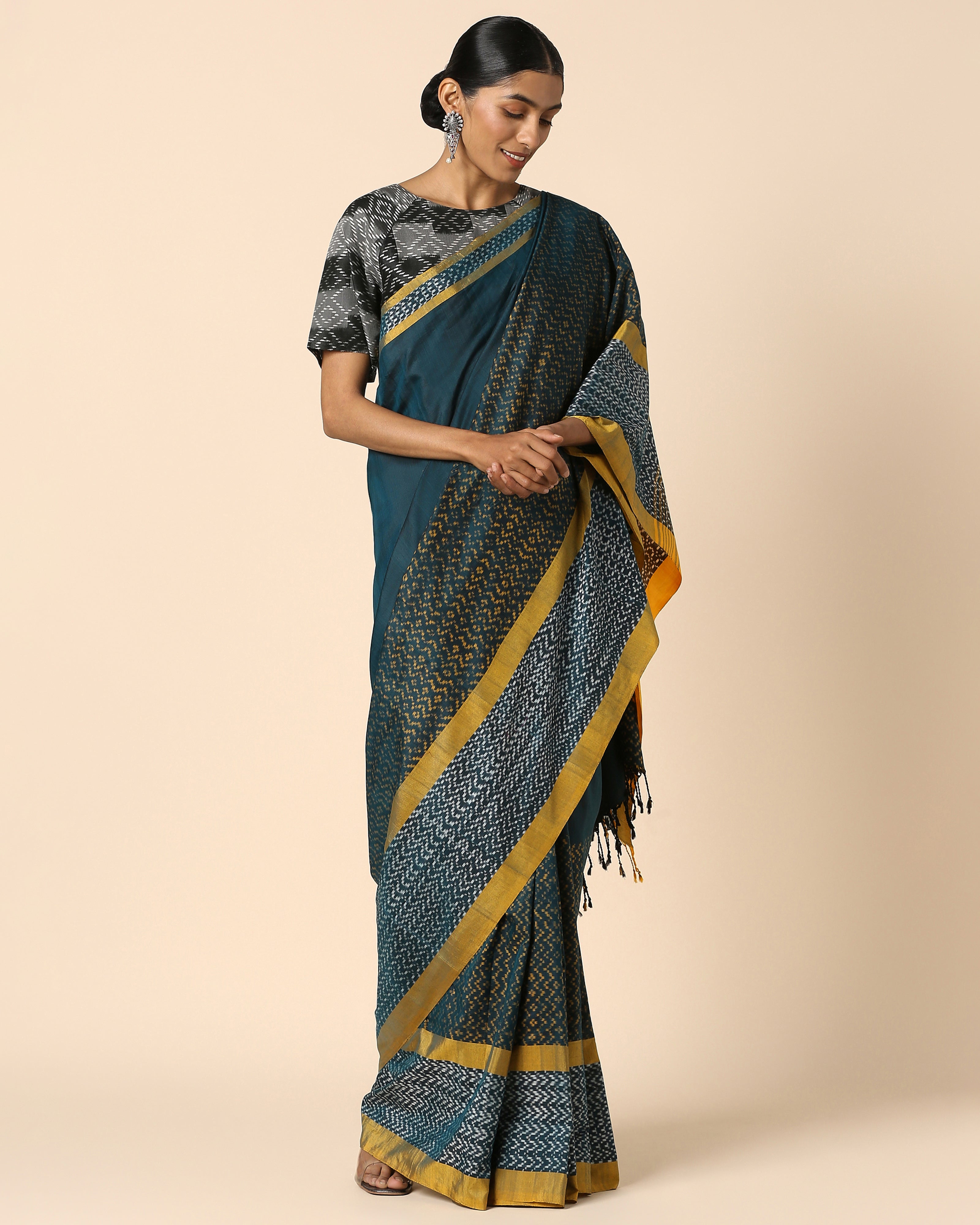 Damaris Pochampally Warp Ikat Cotton Saree