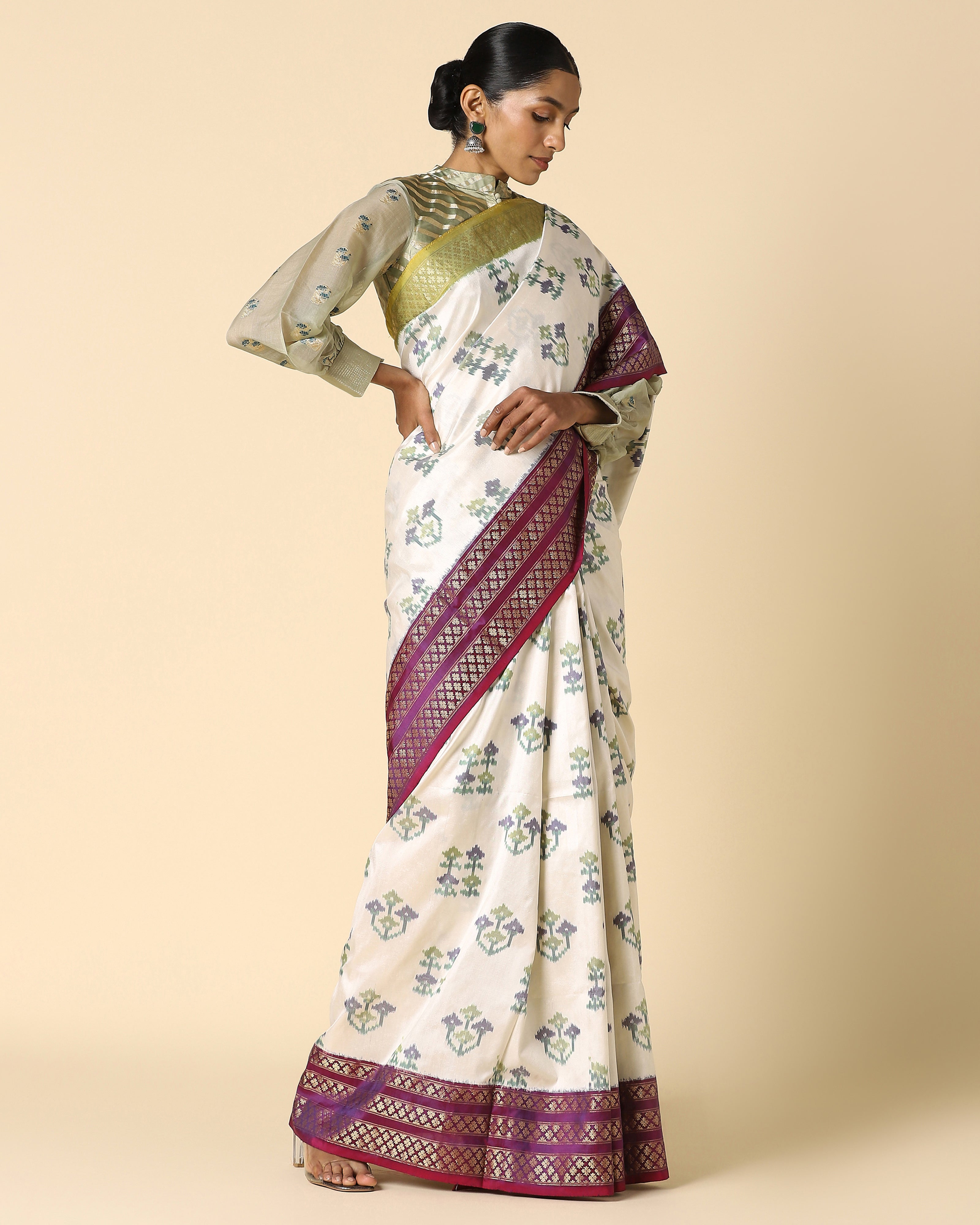Navika Pochampally Weft Ikat Silk Saree
