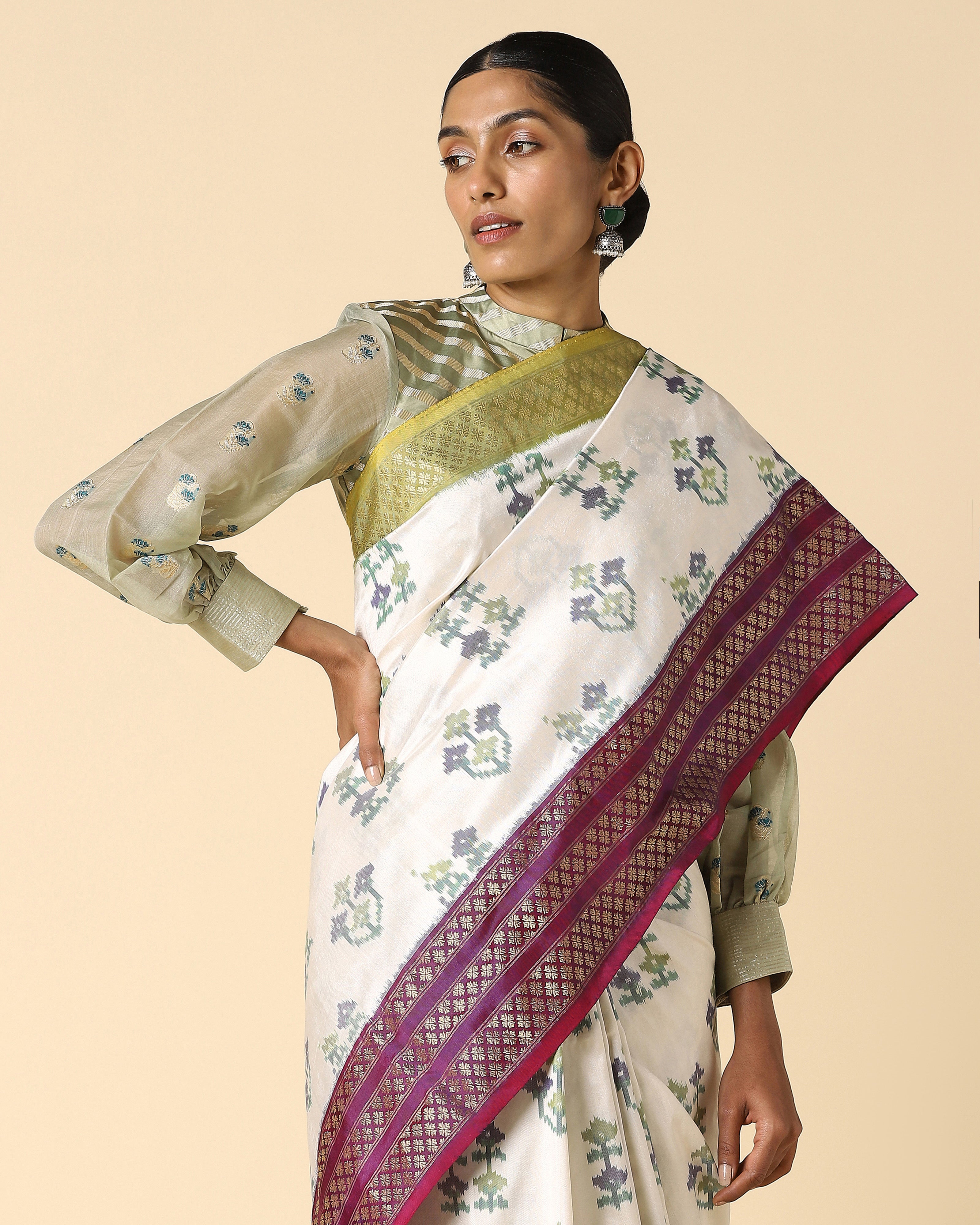Navika Pochampally Weft Ikat Silk Saree