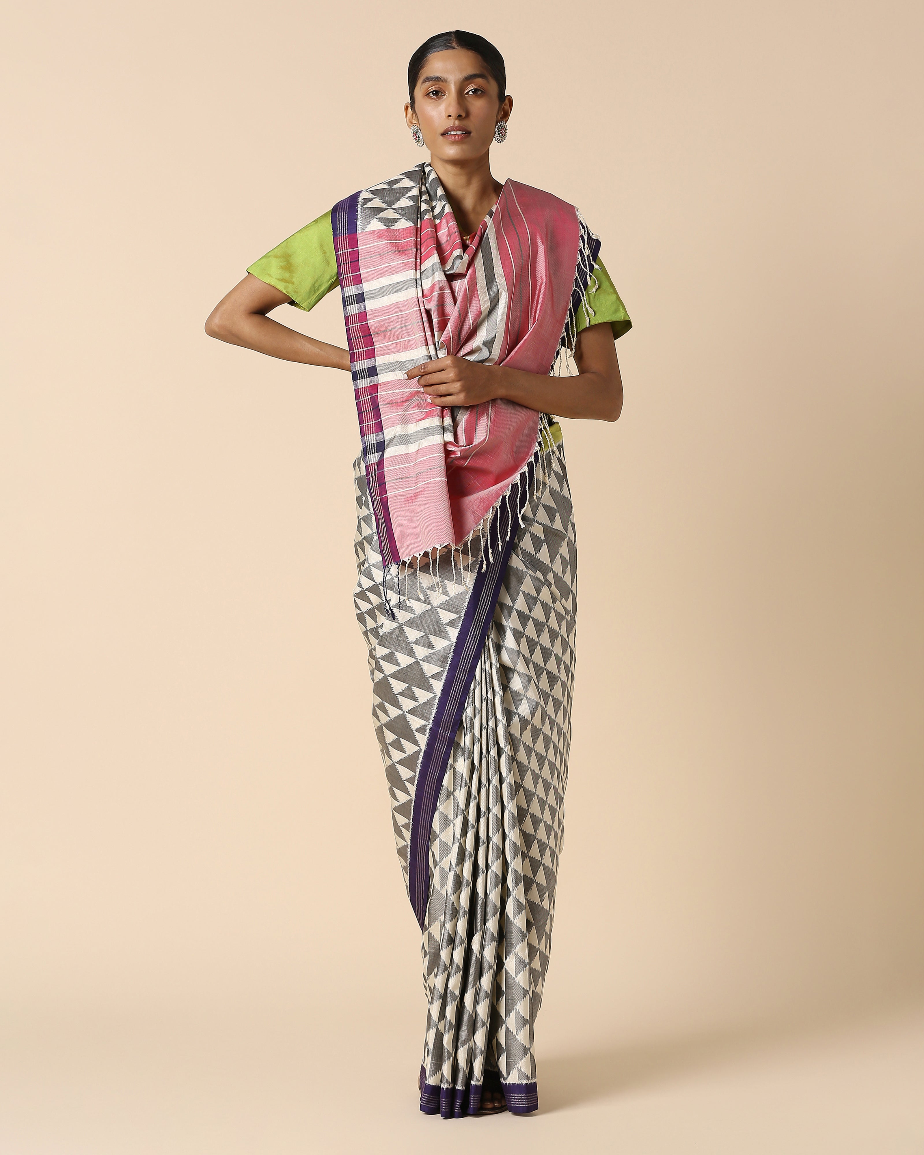 Jini Pochampally Weft Ikat Silk Saree