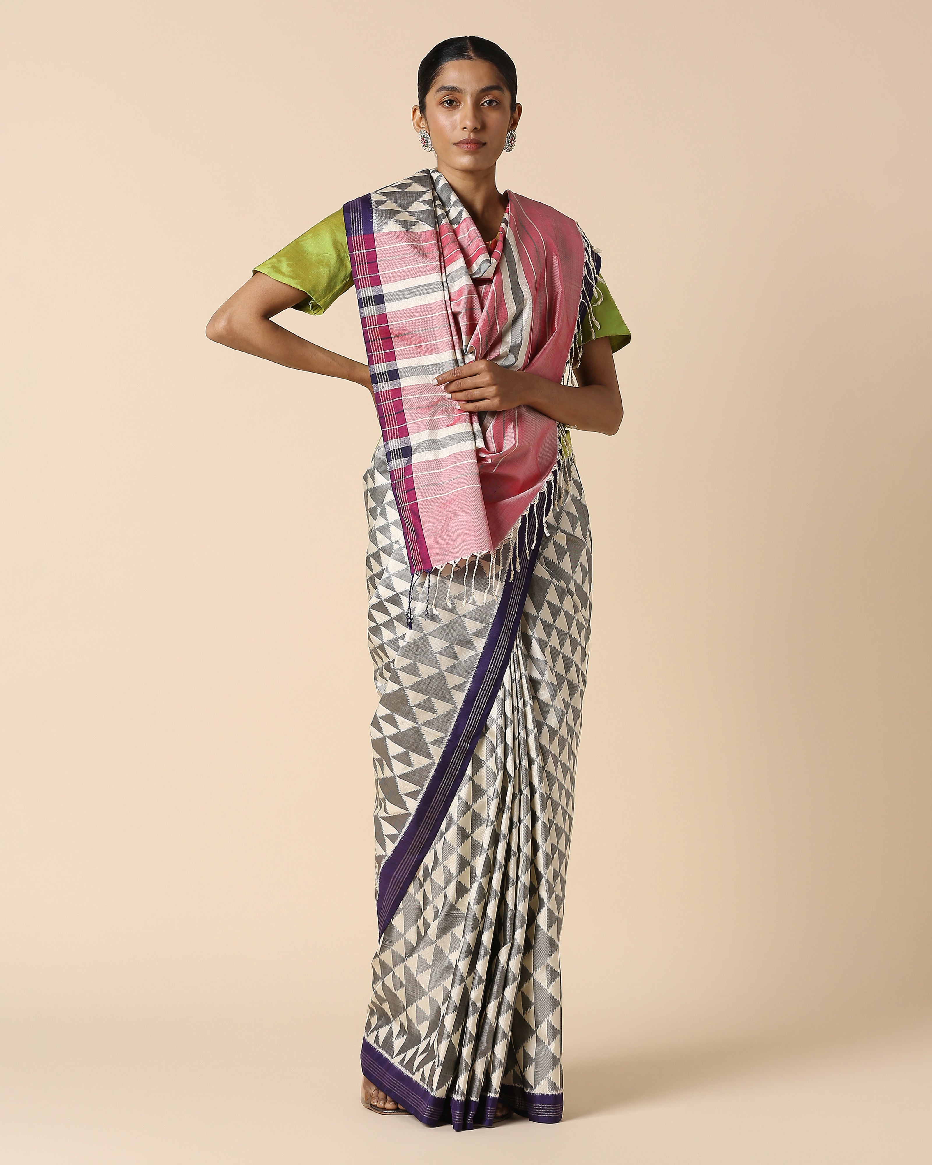 Jini Pochampally Weft Ikat Silk Saree