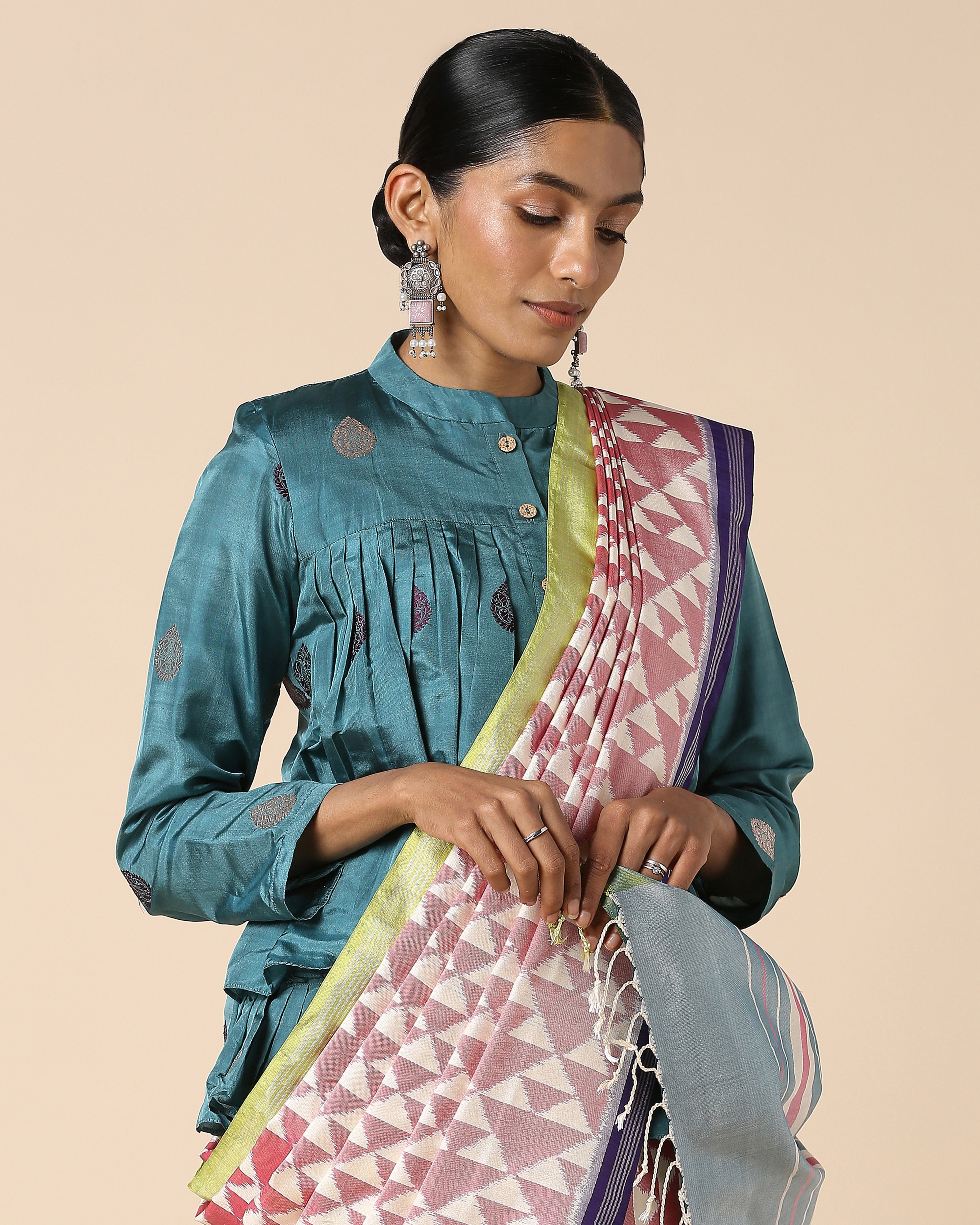 Jini Pochampally Weft Ikat Silk Saree