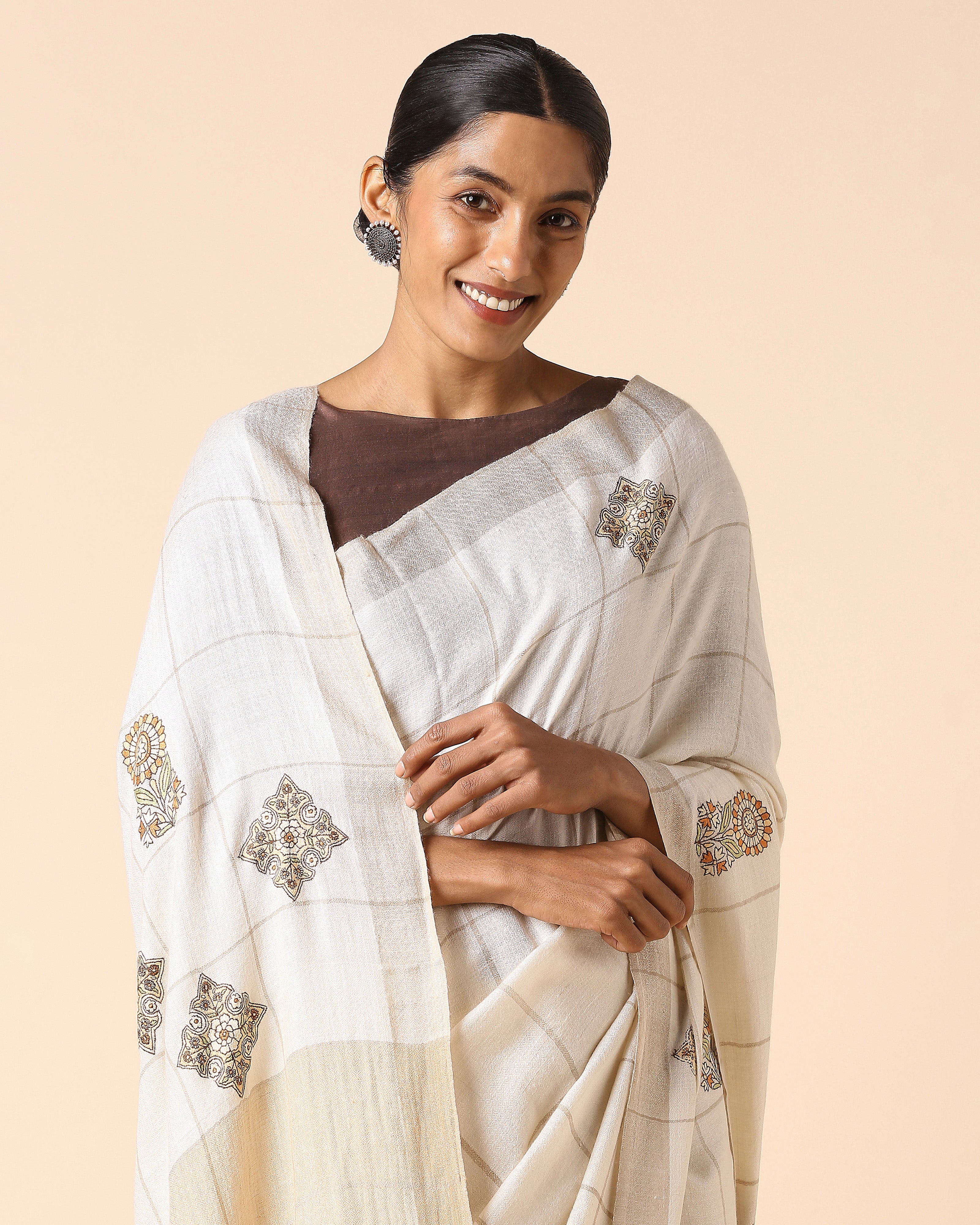 Tarika Kashmir Sozni Embroidery Pashmina Saree