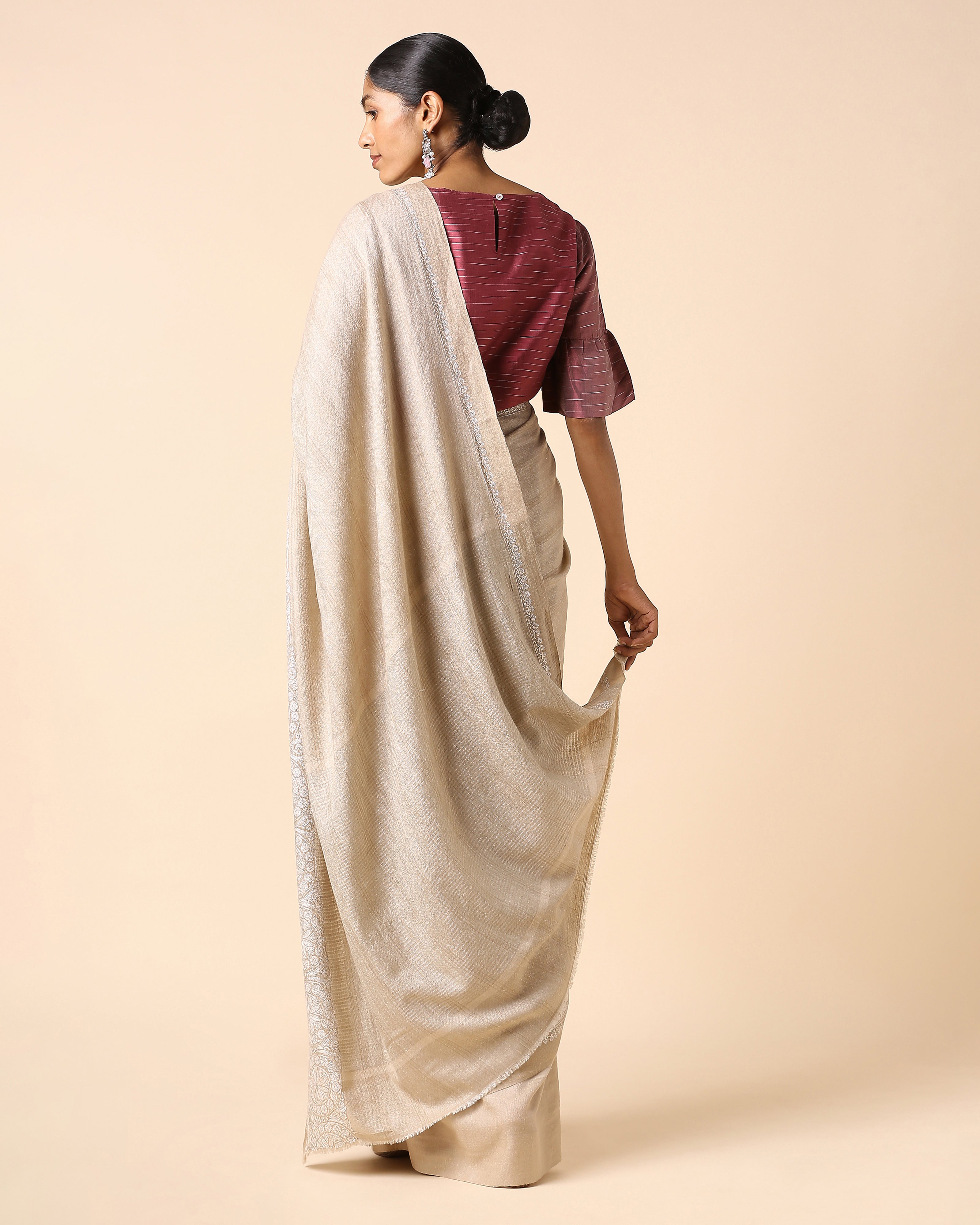 Maitreyi Kashmir Sozni Embroidery Pashmina Saree